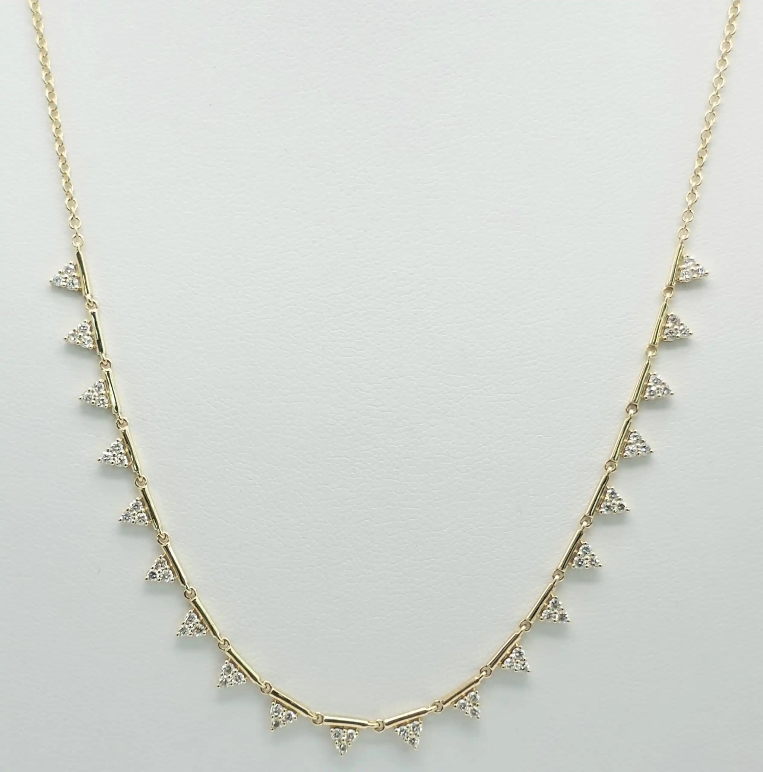 0.65 cts round natural diamond triangle fringe necklace in 14K yellow gold