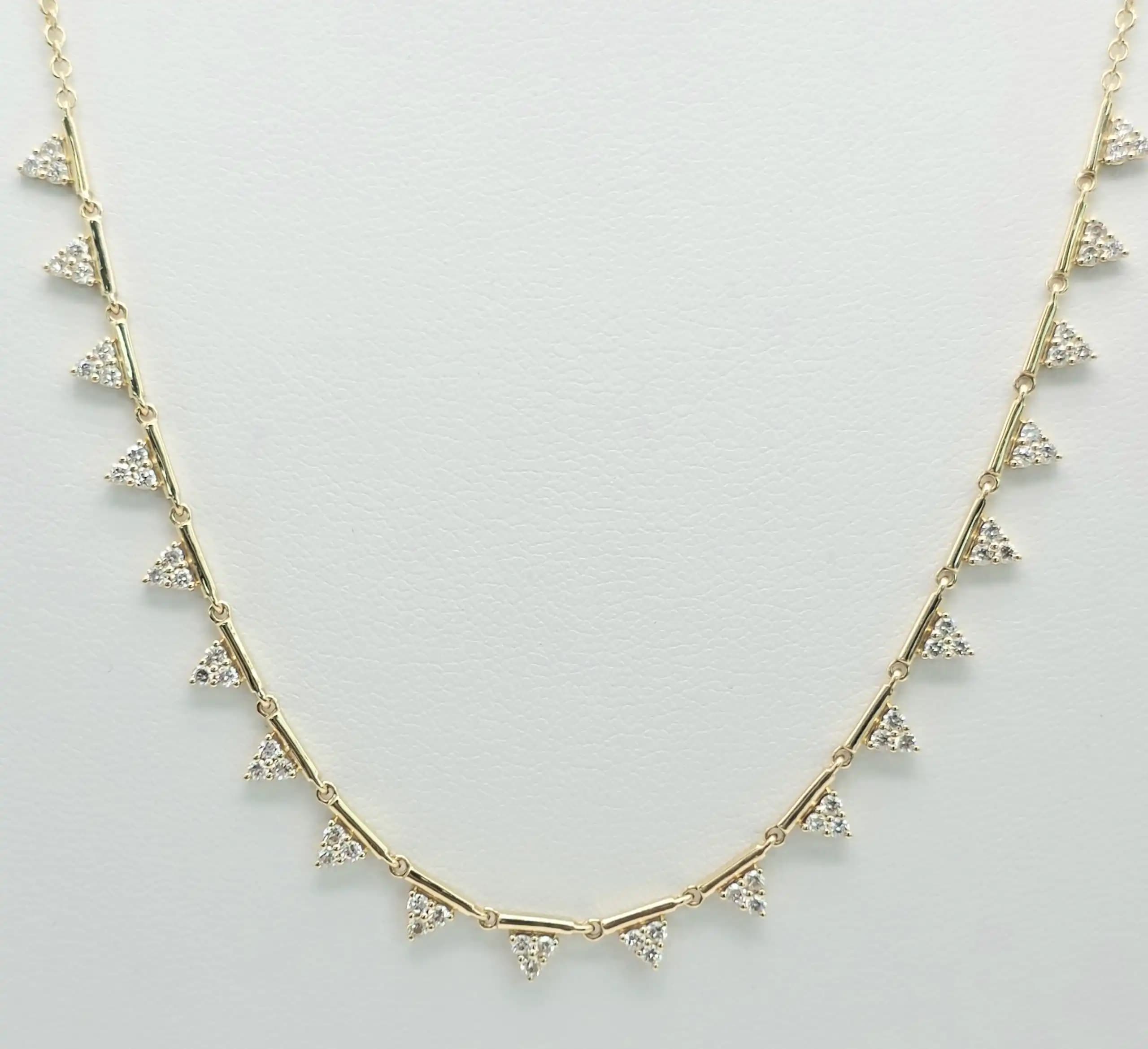 0.65 cts round natural diamond triangle fringe necklace in 14K yellow gold