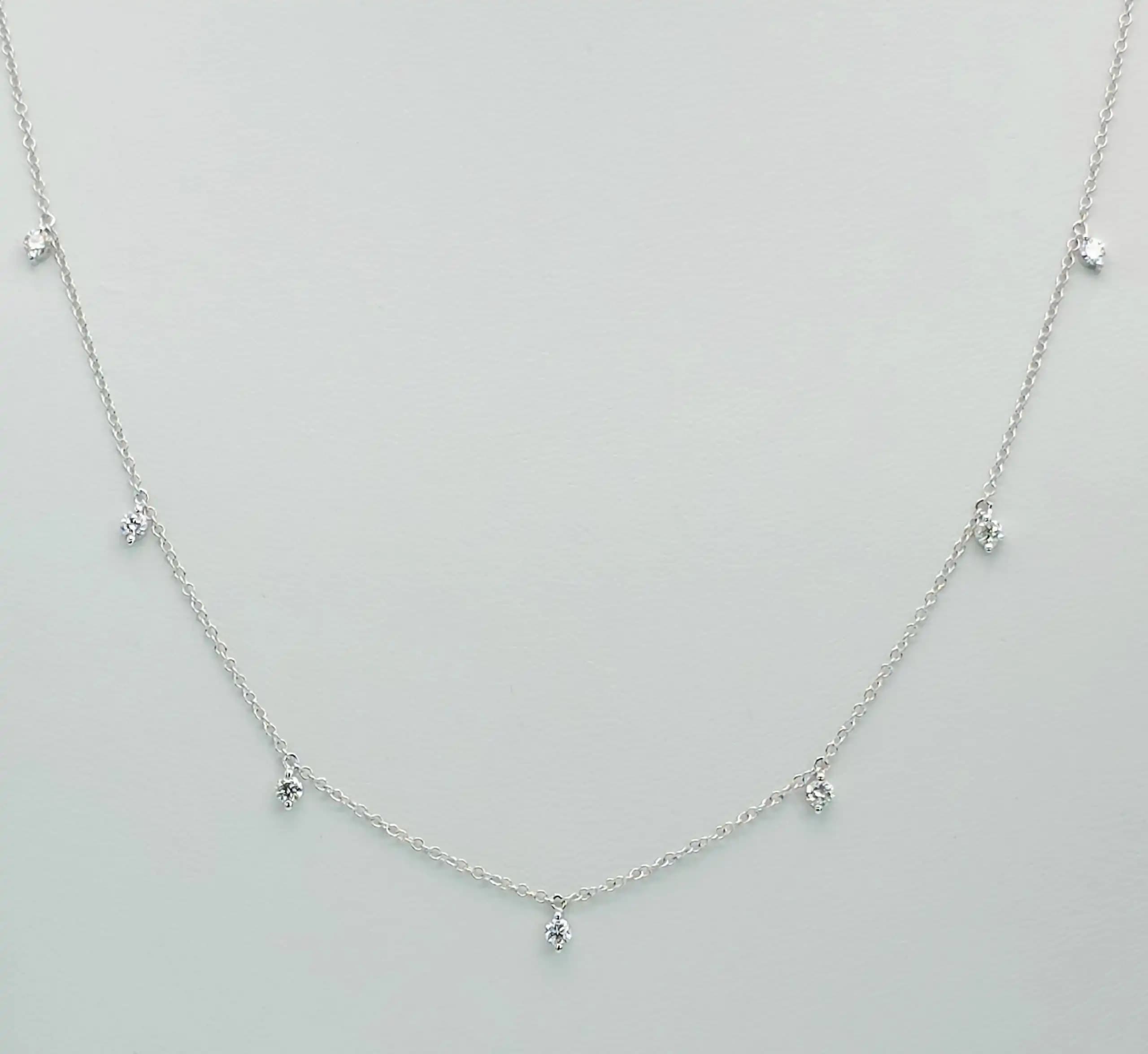 0.37 cts round natural diamond dangling station necklace in 14K white gold