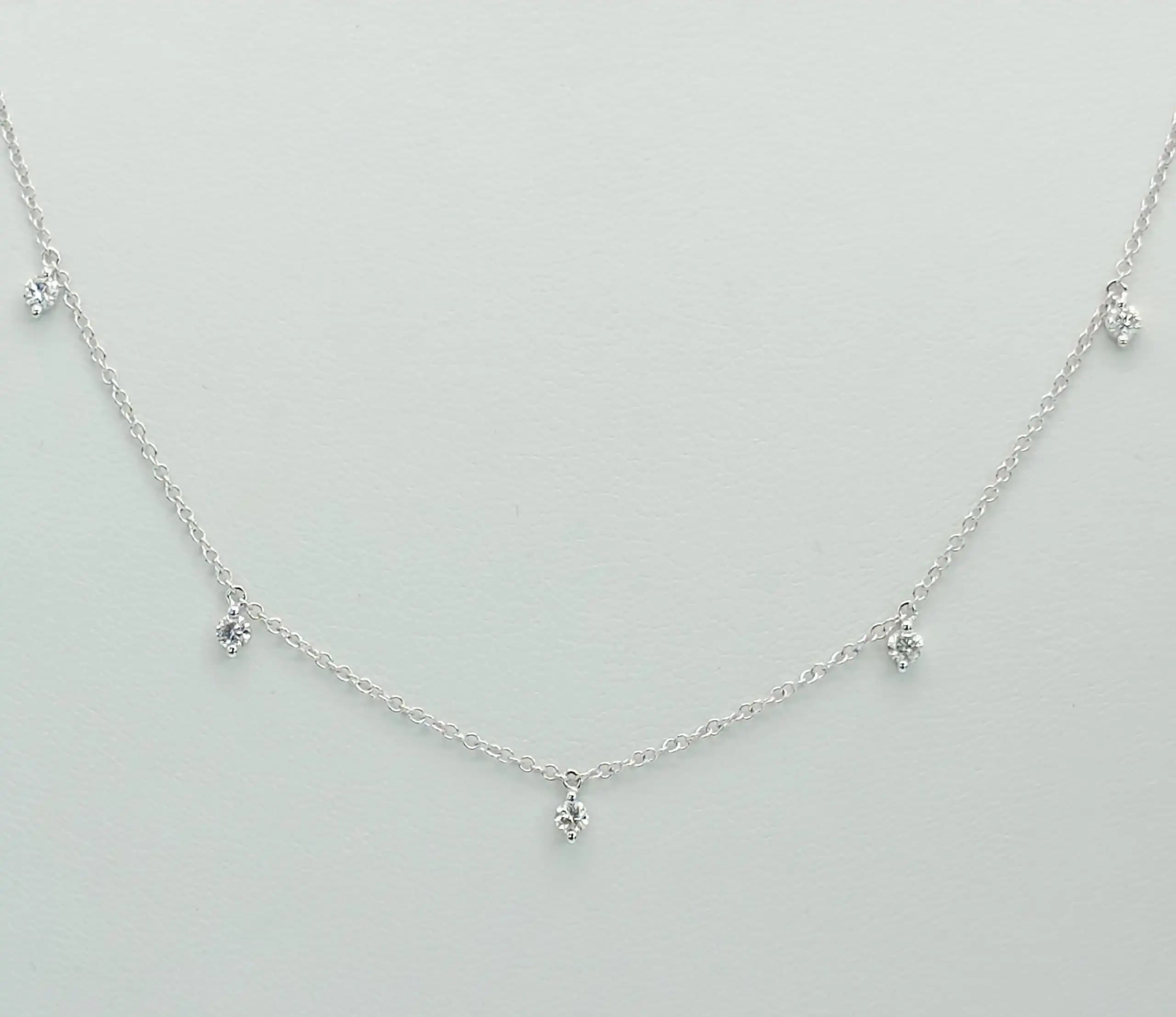 0.37 cts round natural diamond dangling station necklace in 14K white gold