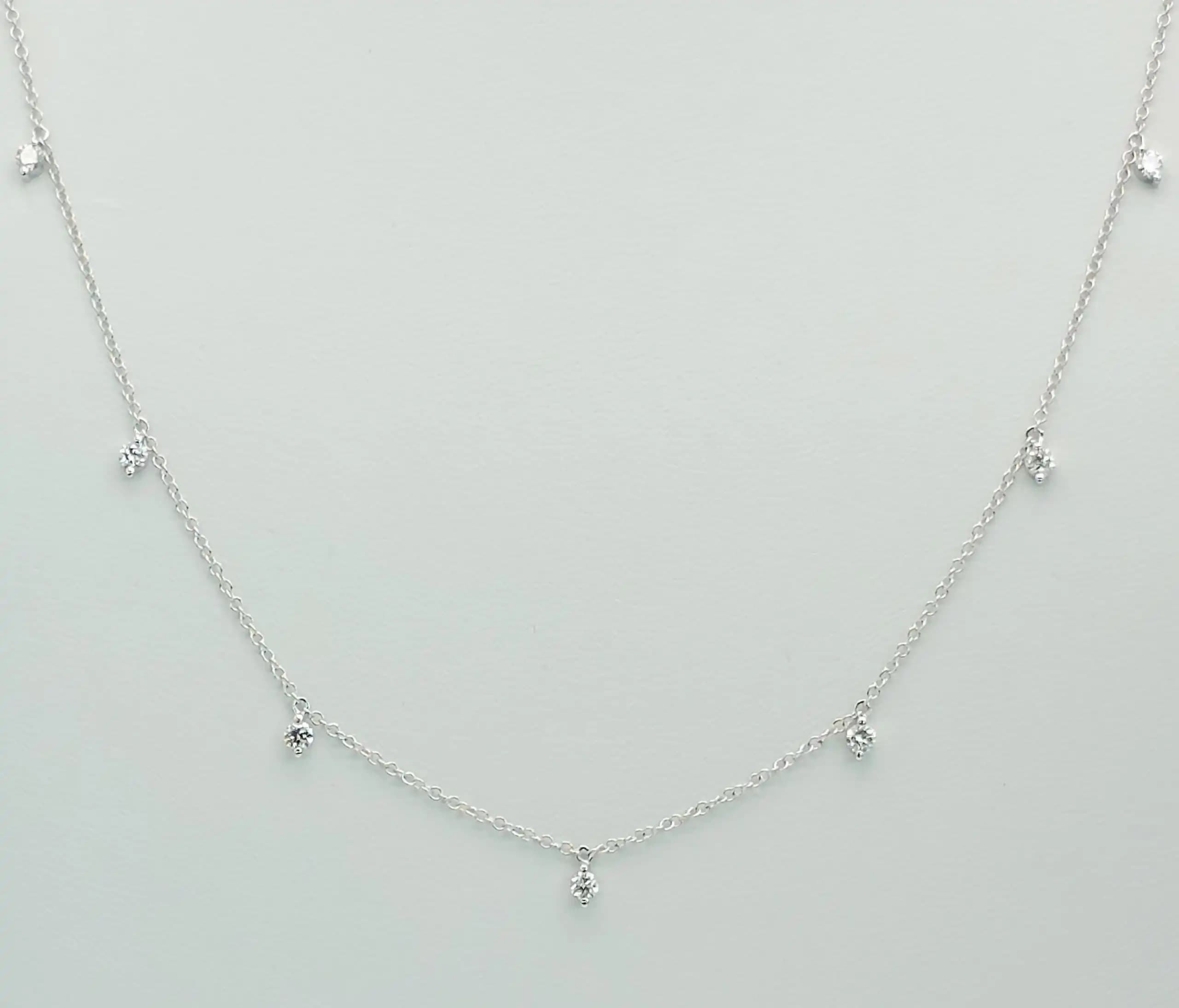 0.37 cts round natural diamond dangling station necklace in 14K white gold