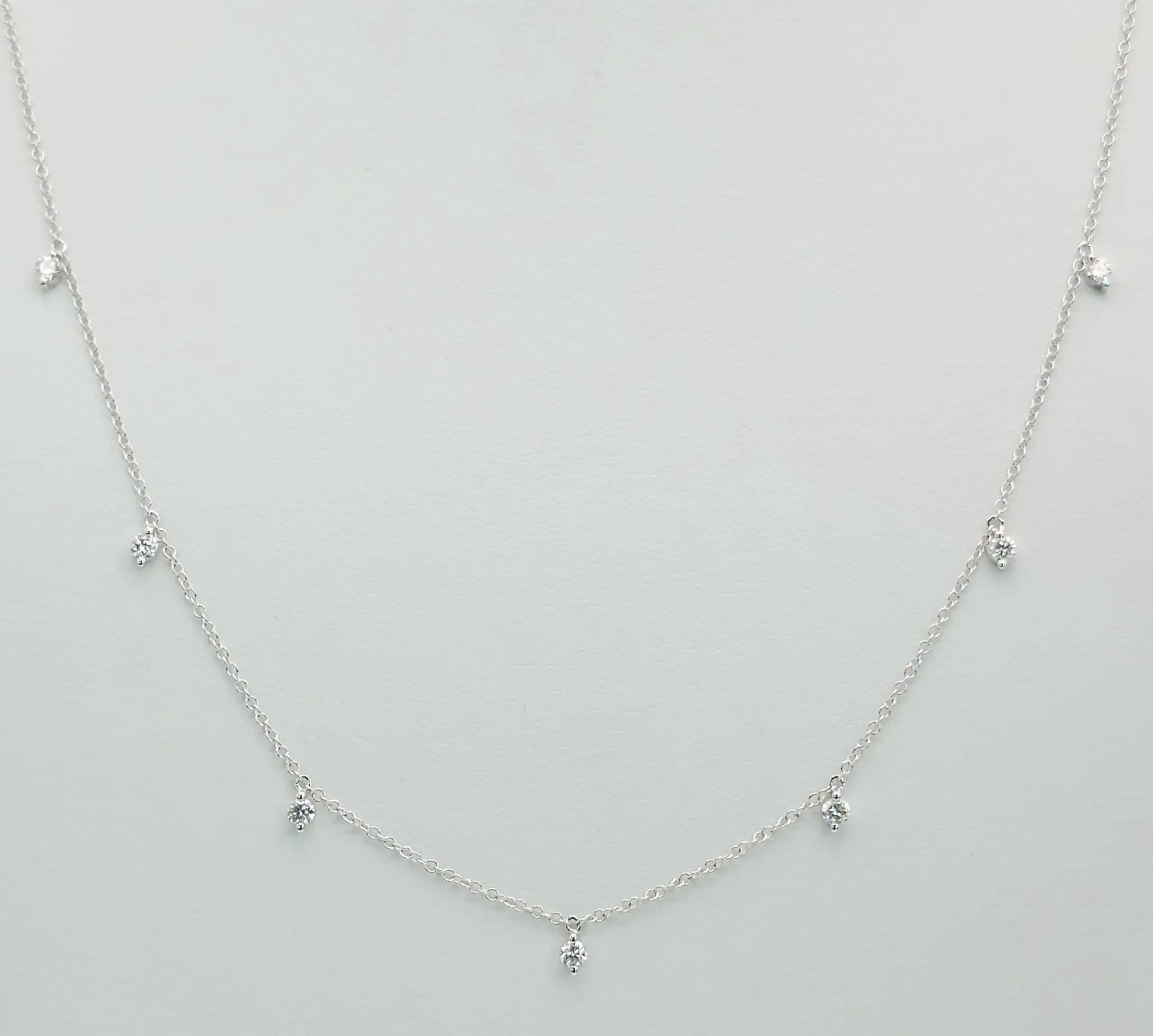 0.37 cts round natural diamond dangling station necklace in 14K white gold