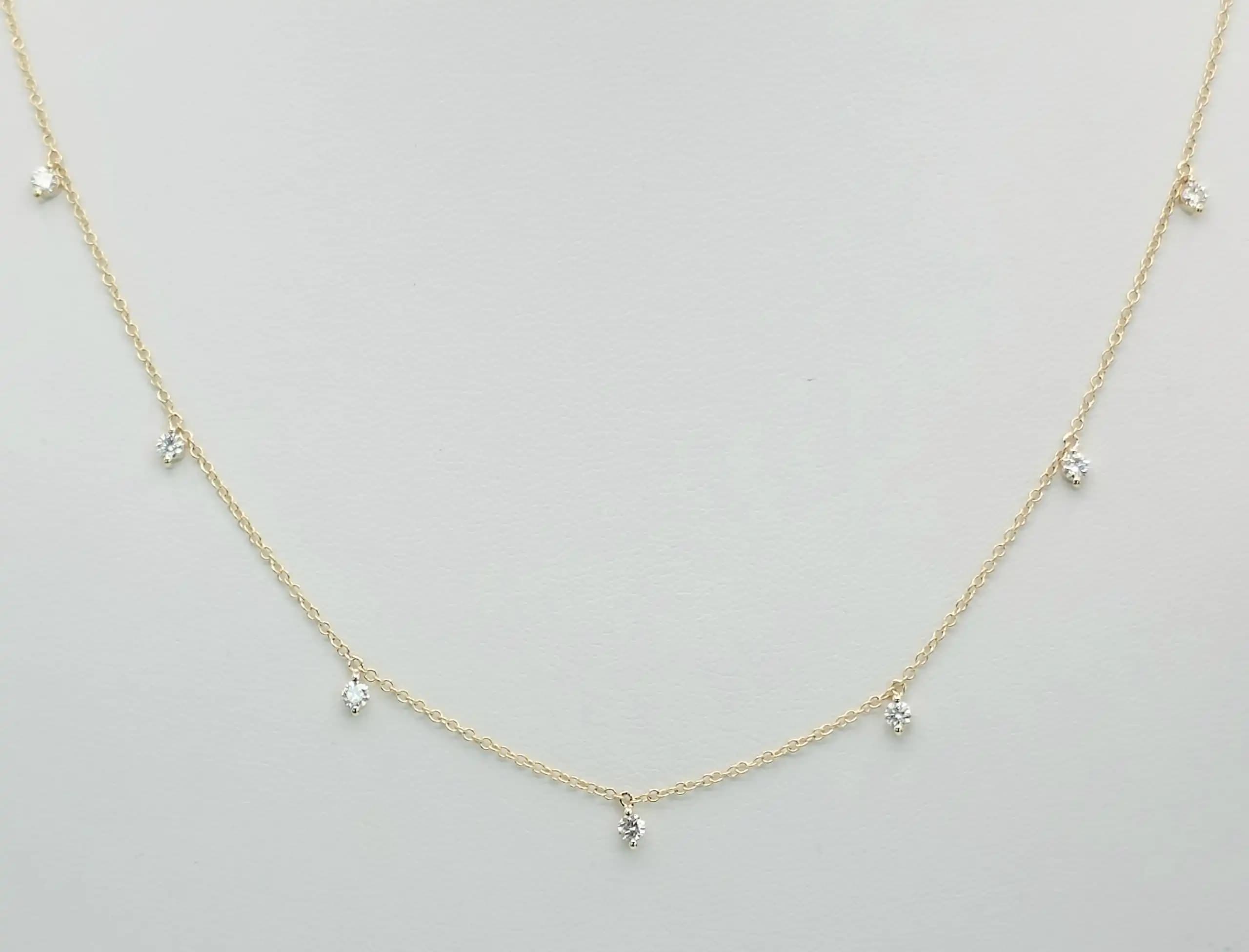 0.38 cts round natural diamond dangling station necklace in 14K yellow gold