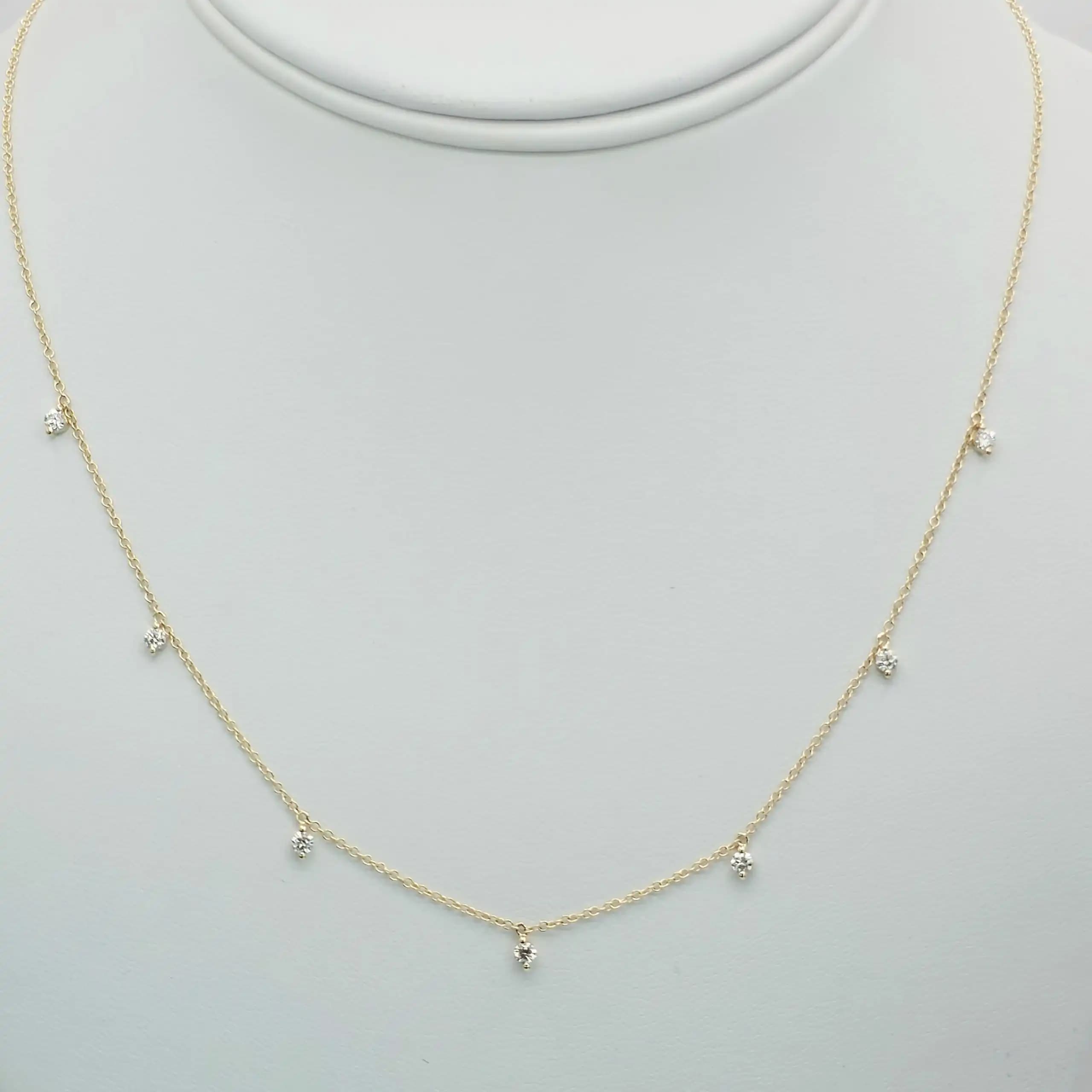 0.38 cts round natural diamond dangling station necklace in 14K yellow gold