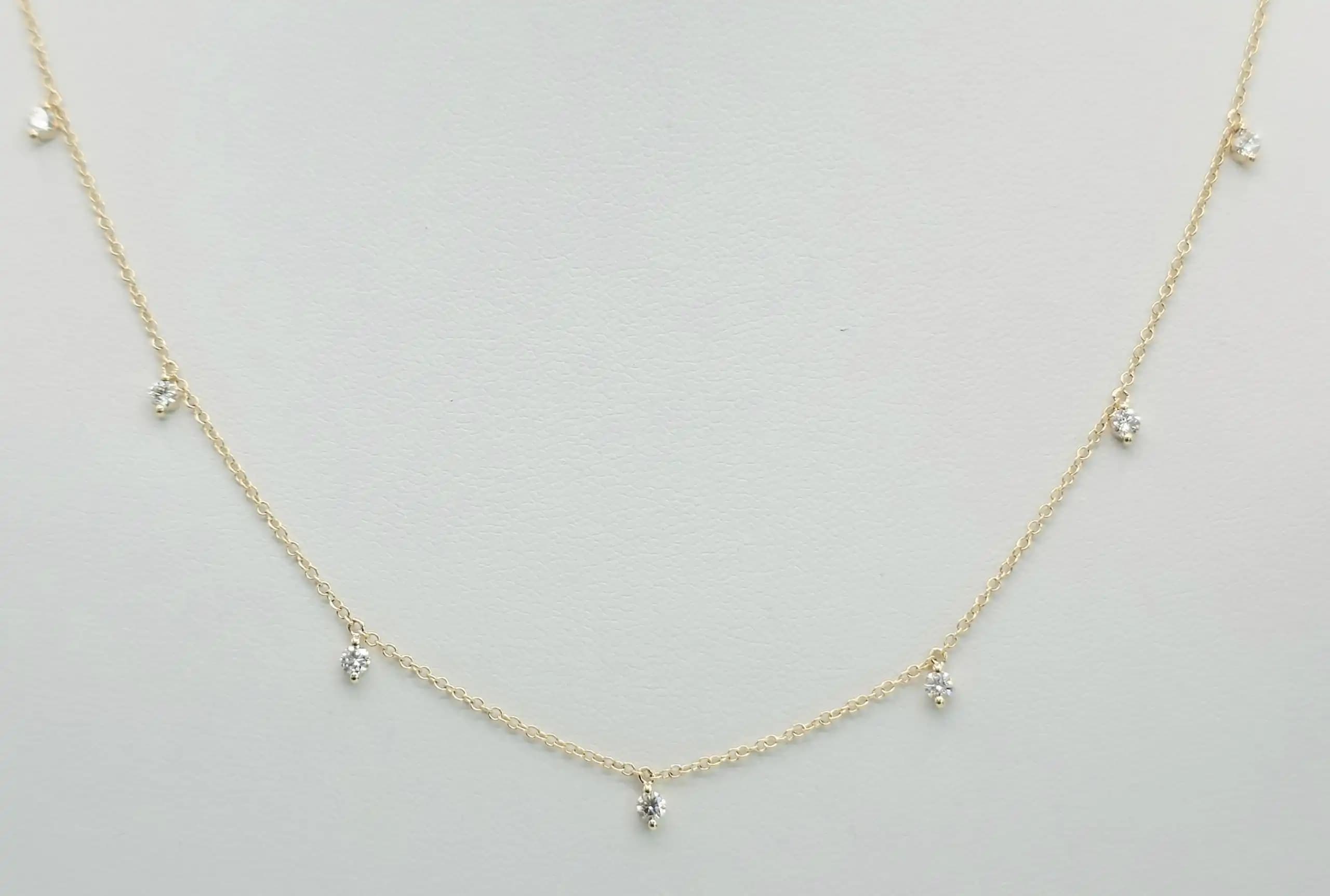 0.38 cts round natural diamond dangling station necklace in 14K yellow gold