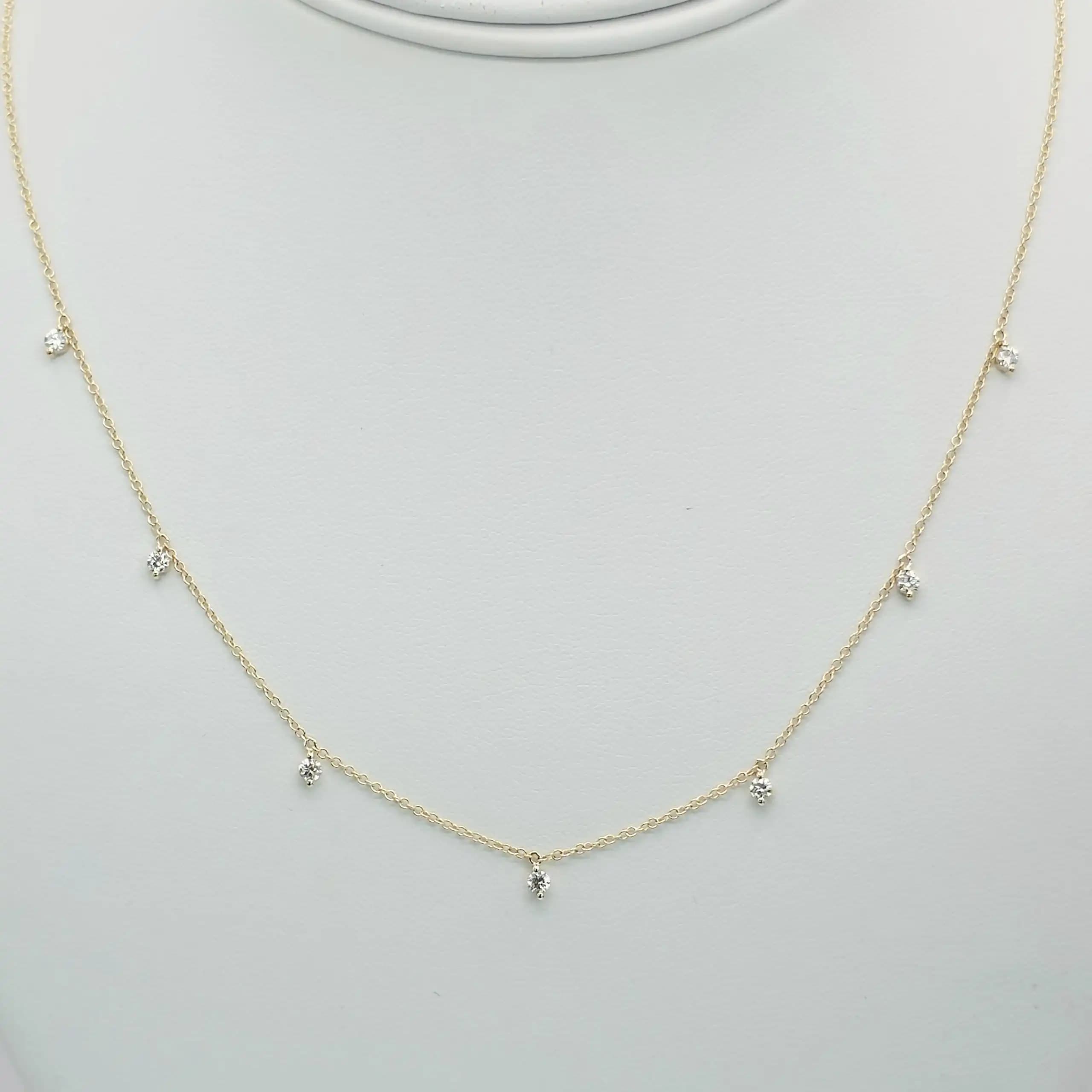 0.38 cts round natural diamond dangling station necklace in 14K yellow gold