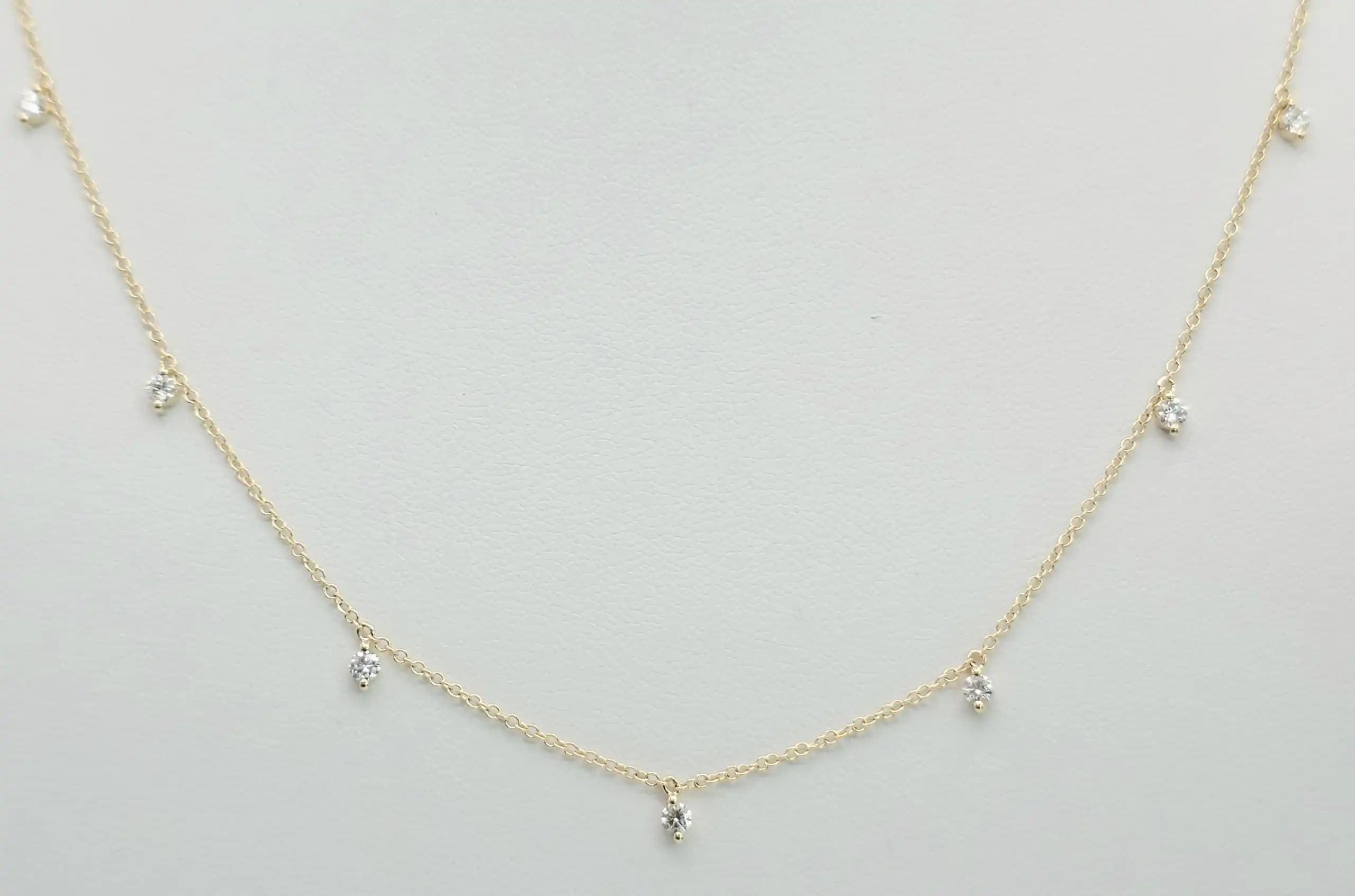 0.38 cts round natural diamond dangling station necklace in 14K yellow gold