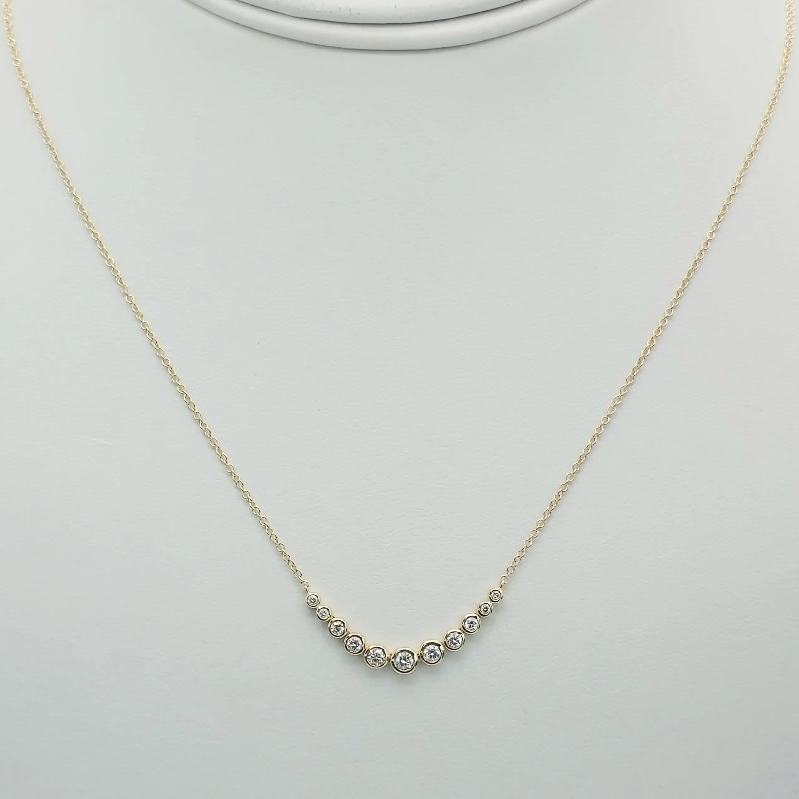 0.24 cts round natural diamond triangle station necklace in 14K yellow gold