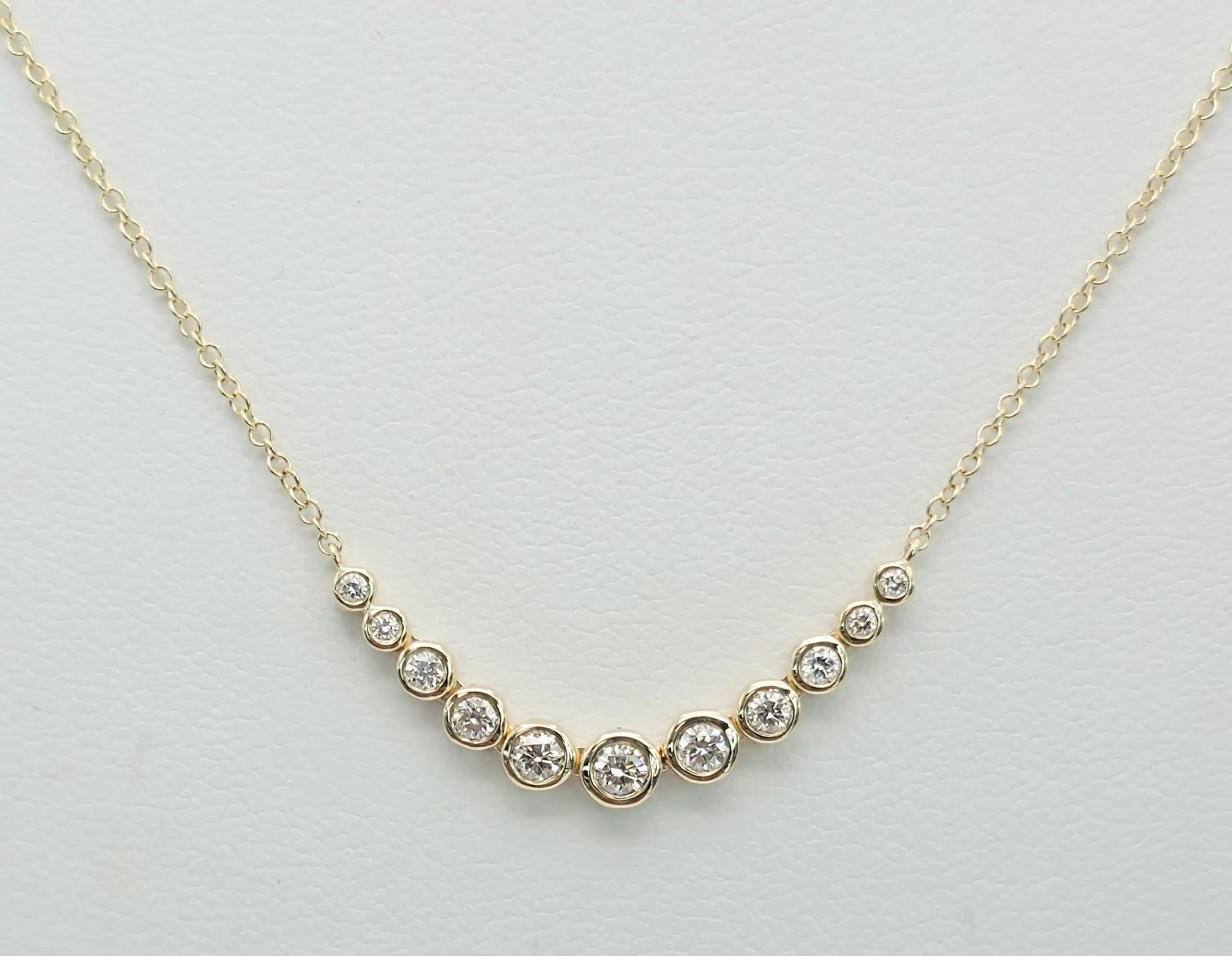 0.24 cts round natural diamond triangle station necklace in 14K yellow gold