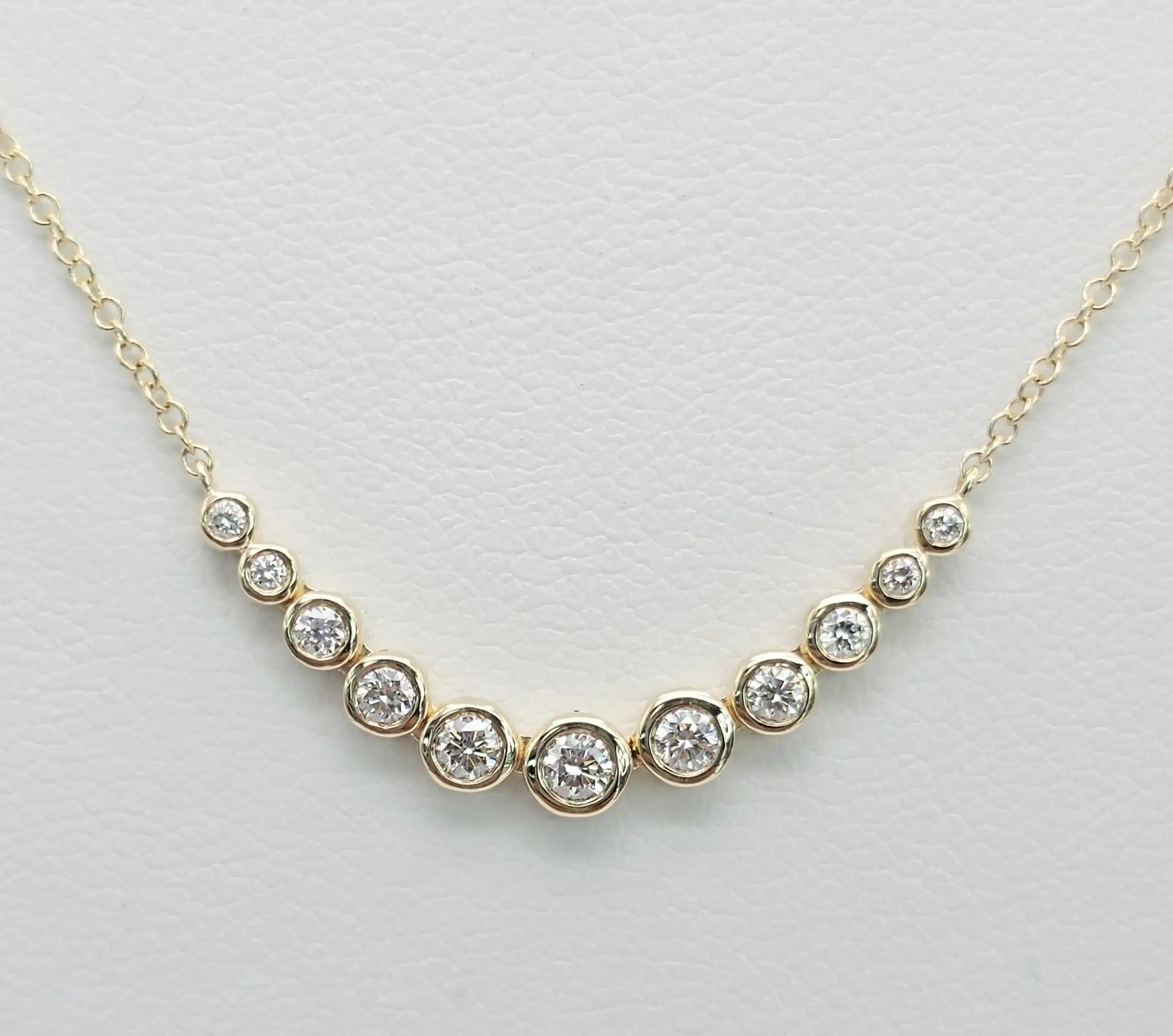 0.24 cts round natural diamond triangle station necklace in 14K yellow gold