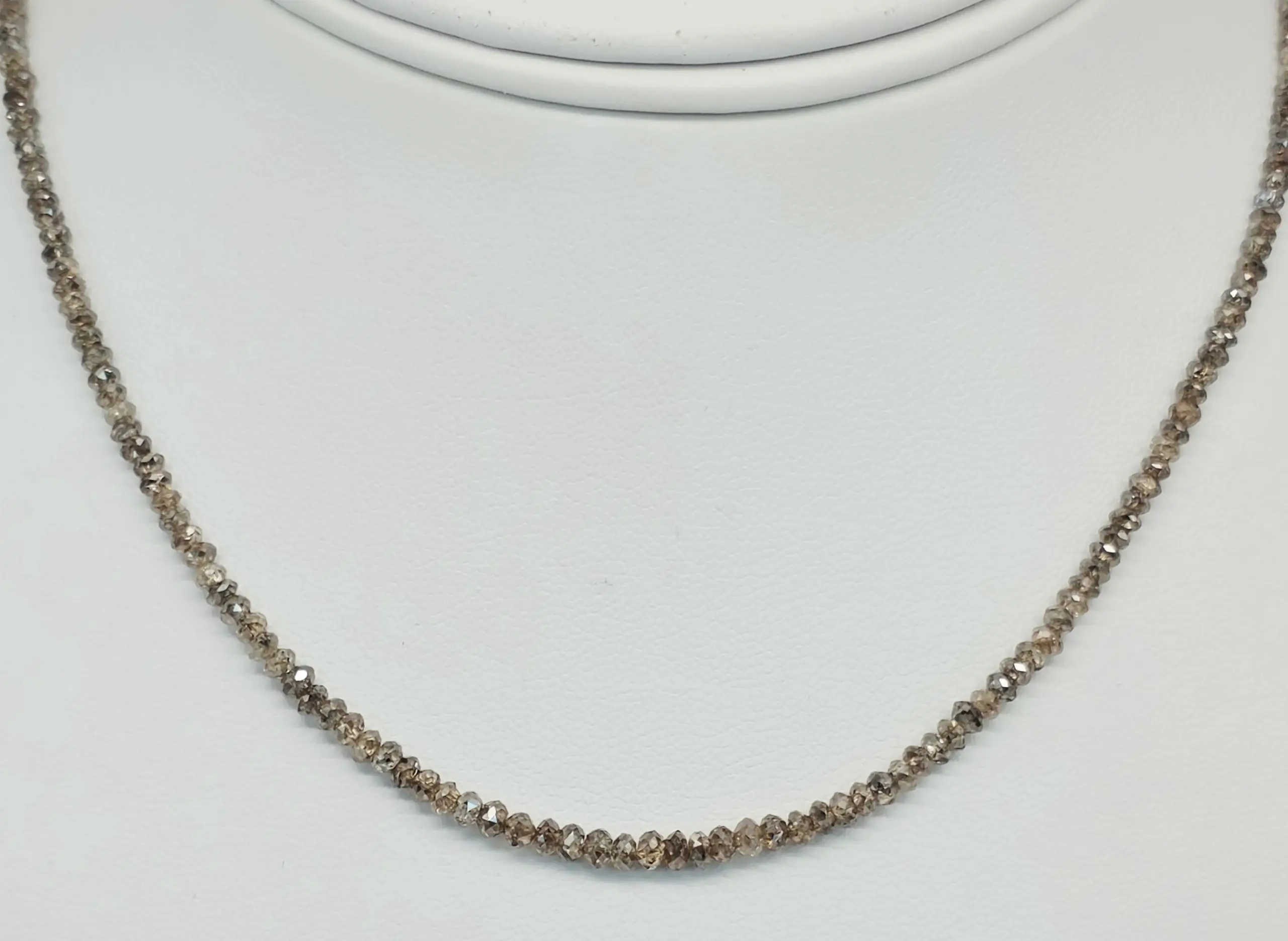 17.70 cts faceted natural champagne diamond bead necklace in 14K yellow gold