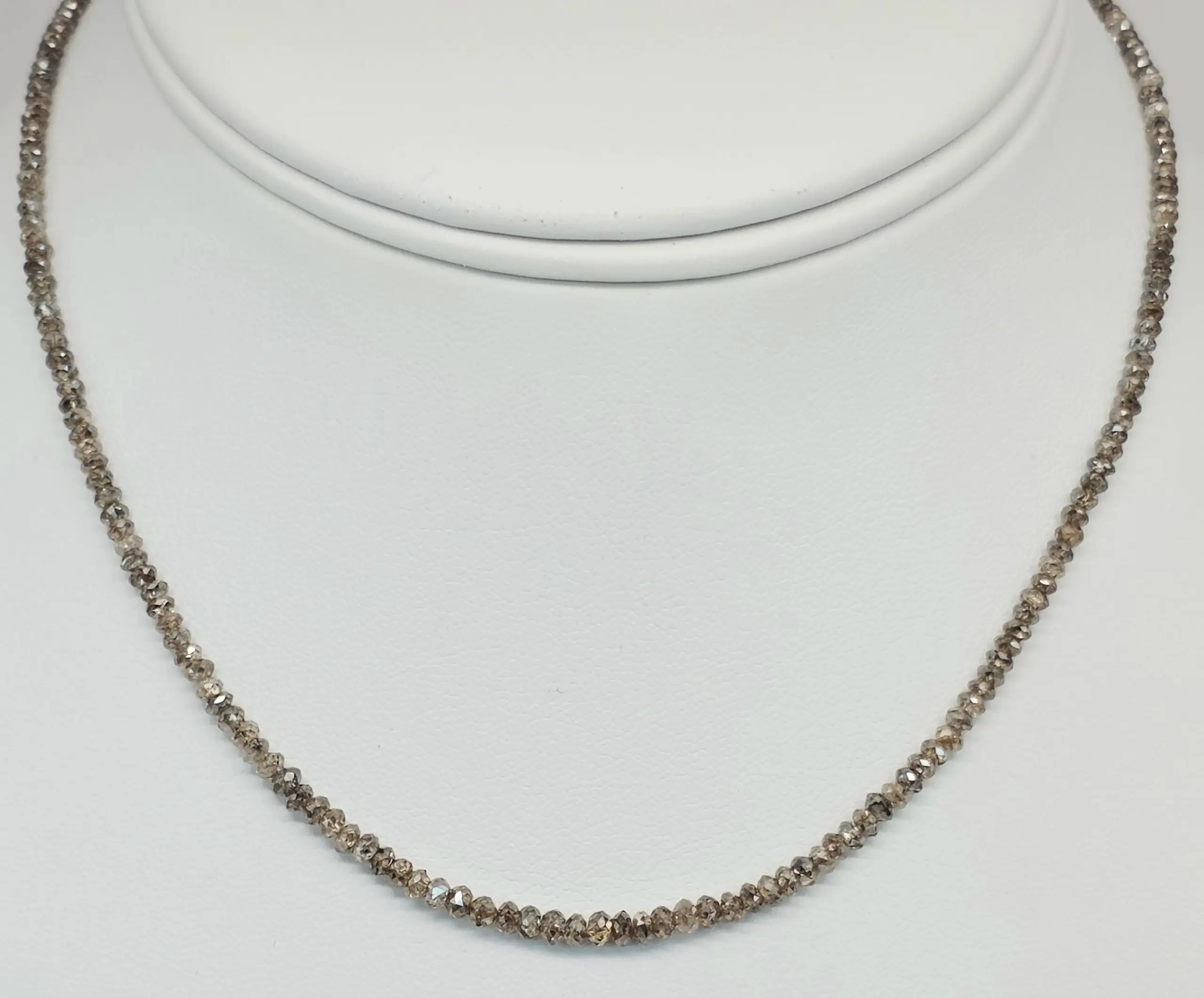 17.70 cts faceted natural champagne diamond bead necklace in 14K yellow gold
