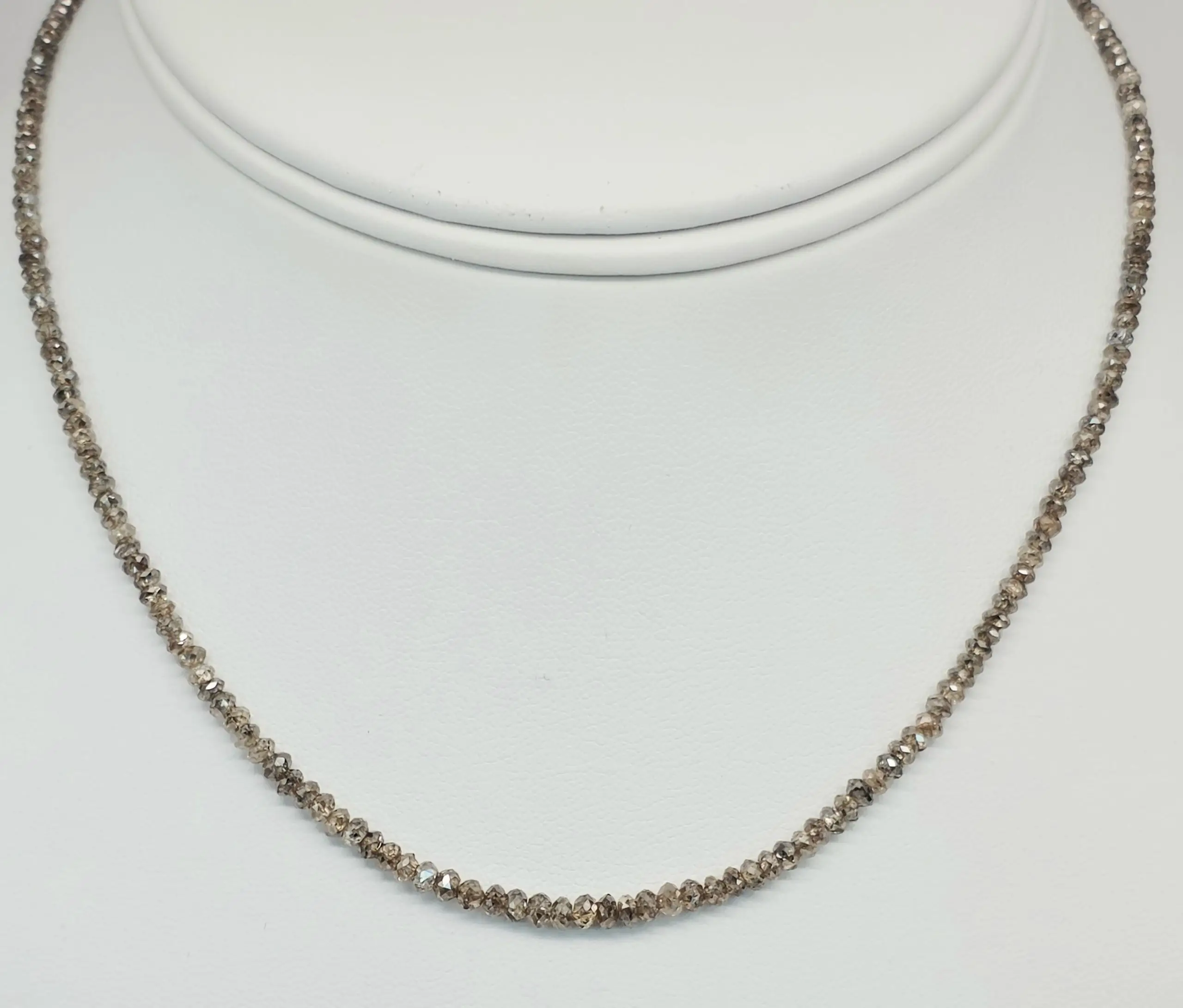 17.70 cts faceted natural champagne diamond bead necklace in 14K yellow gold