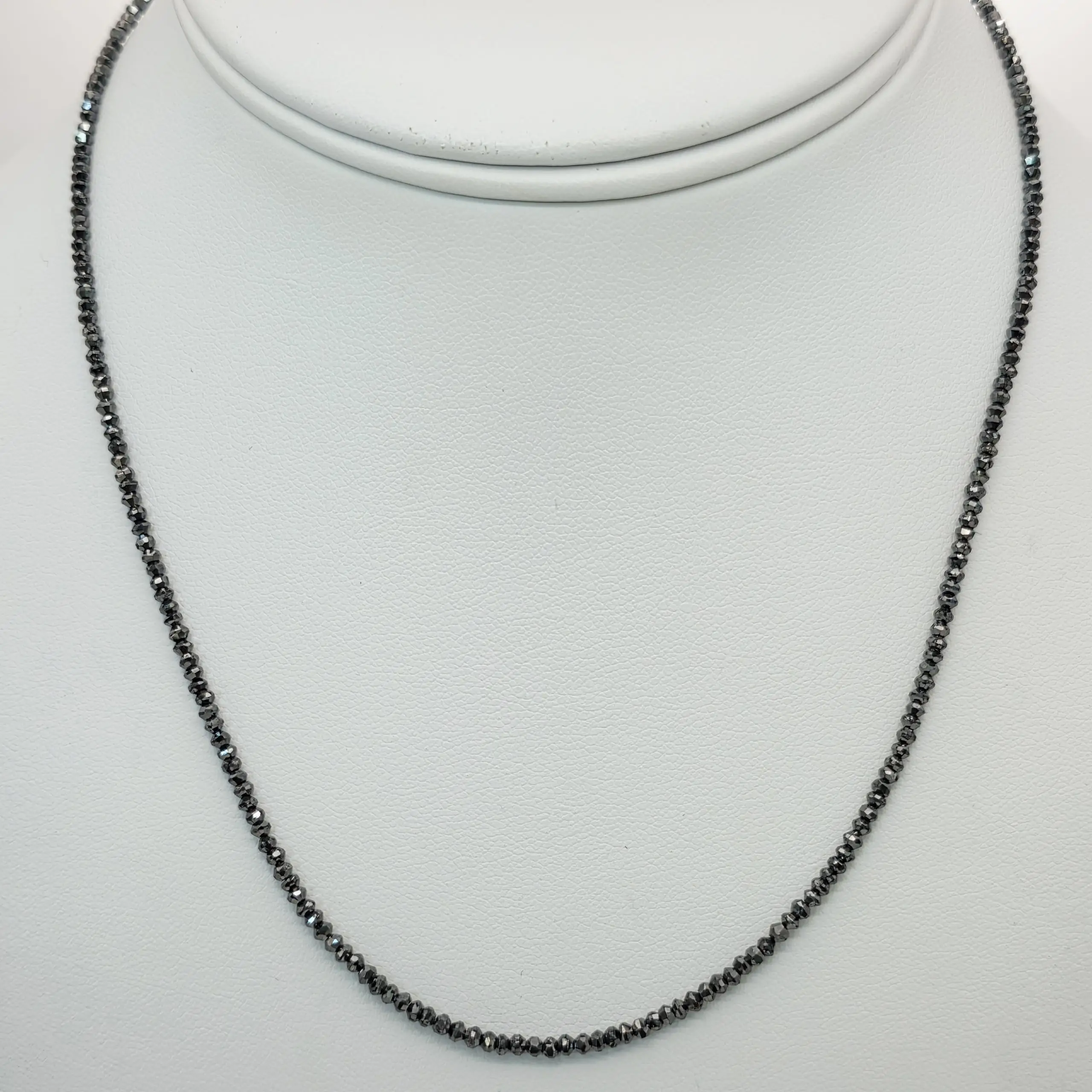 13.05 cts faceted natural black diamond bead necklace in 14K white gold