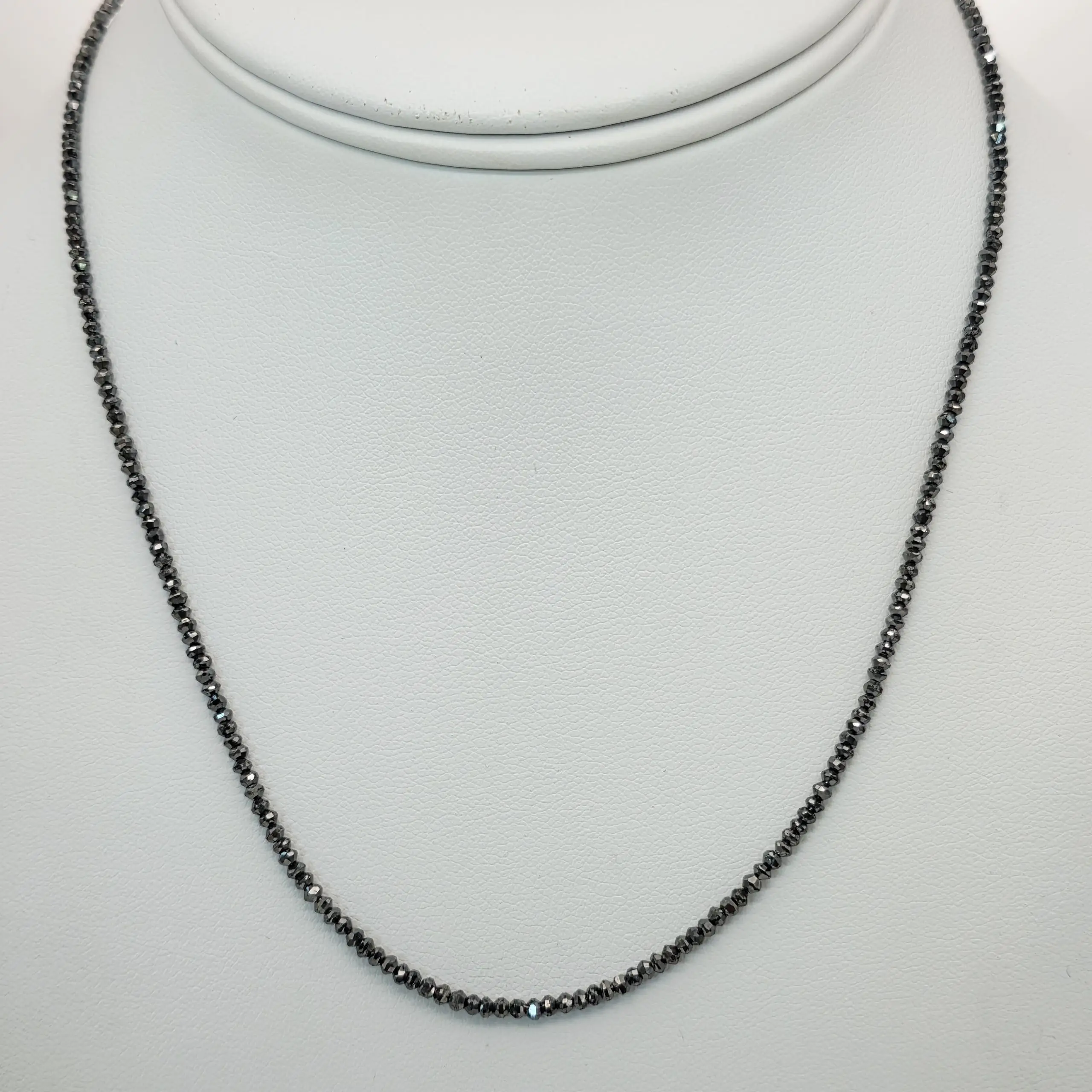 13.05 cts faceted natural black diamond bead necklace in 14K white gold