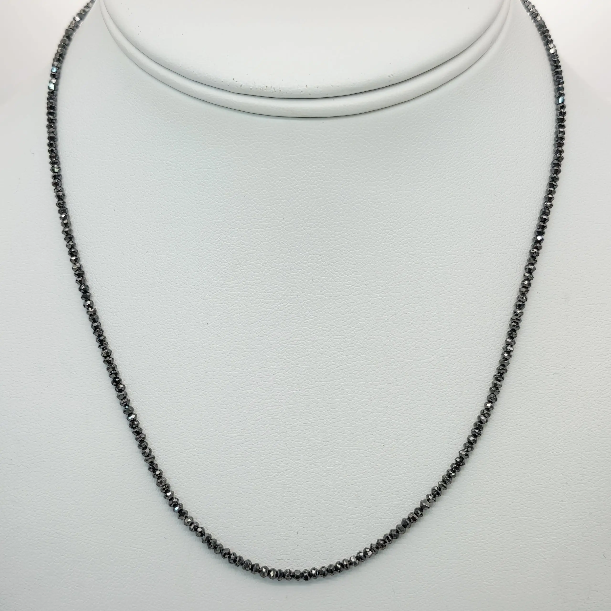 14.50 cts faceted natural black diamond bead necklace in 14K white gold