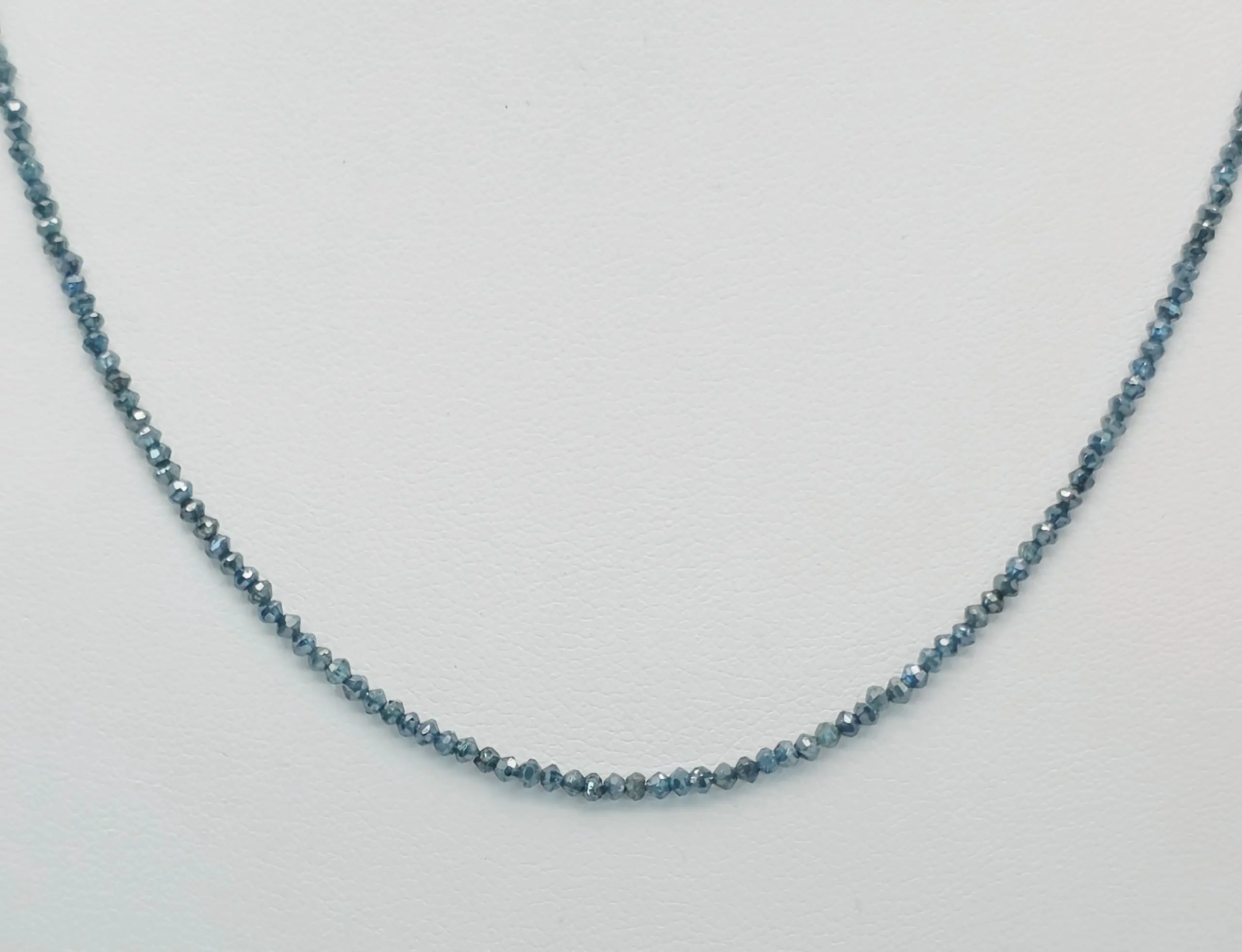10.65 cts faceted natural blue diamond bead necklace in 14K white gold