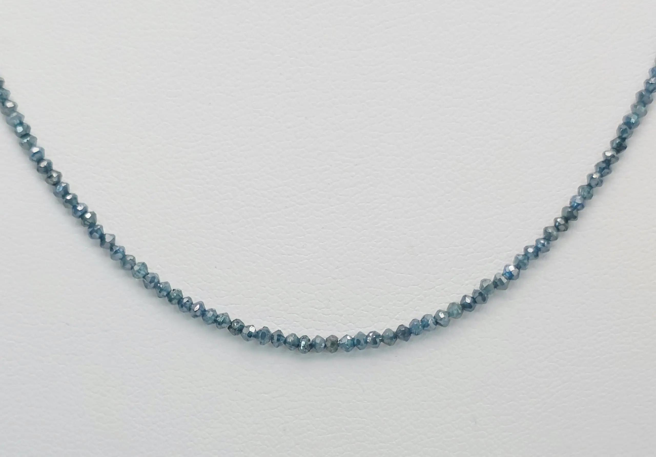 10.65 cts faceted natural blue diamond bead necklace in 14K white gold