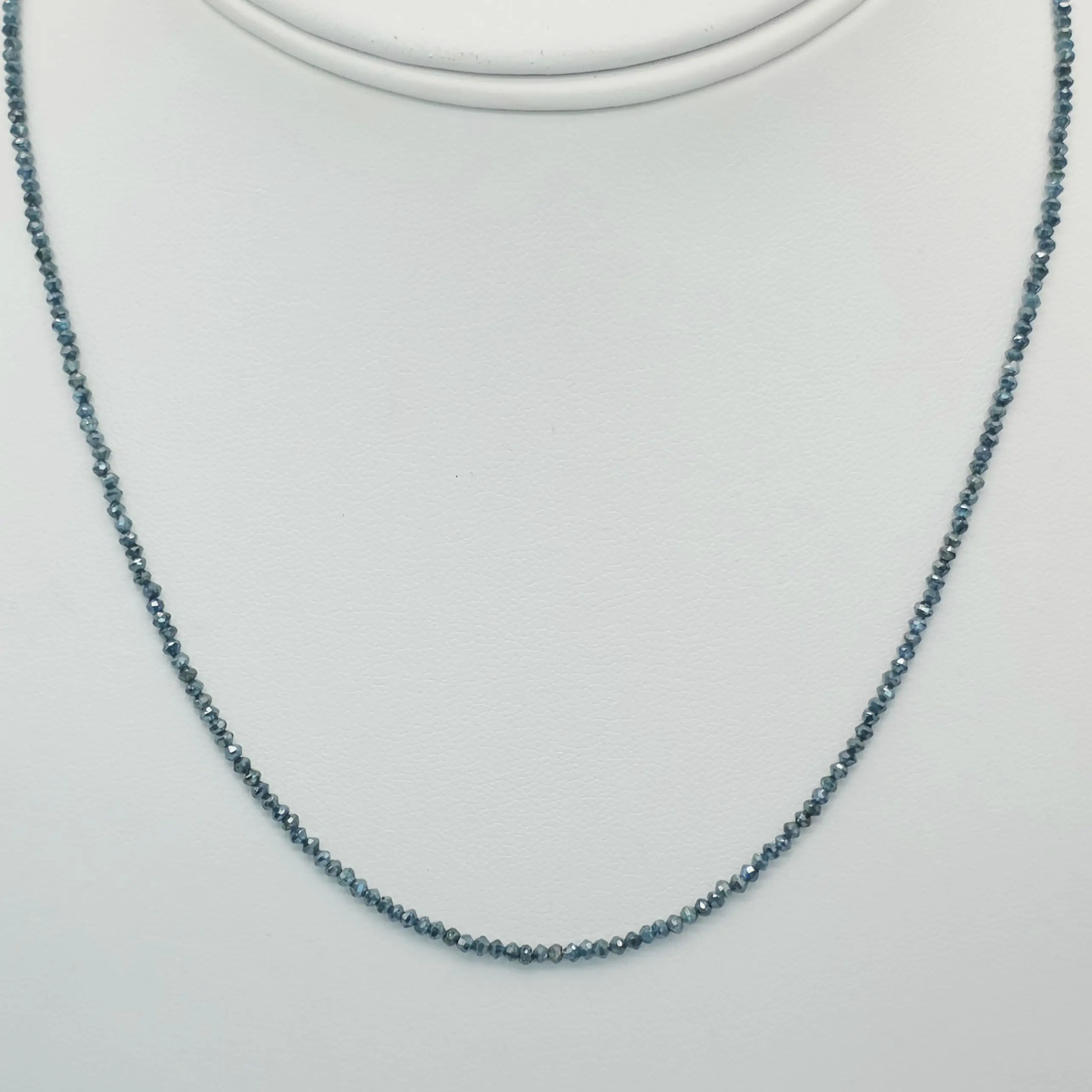 10.65 cts faceted natural blue diamond bead necklace in 14K white gold