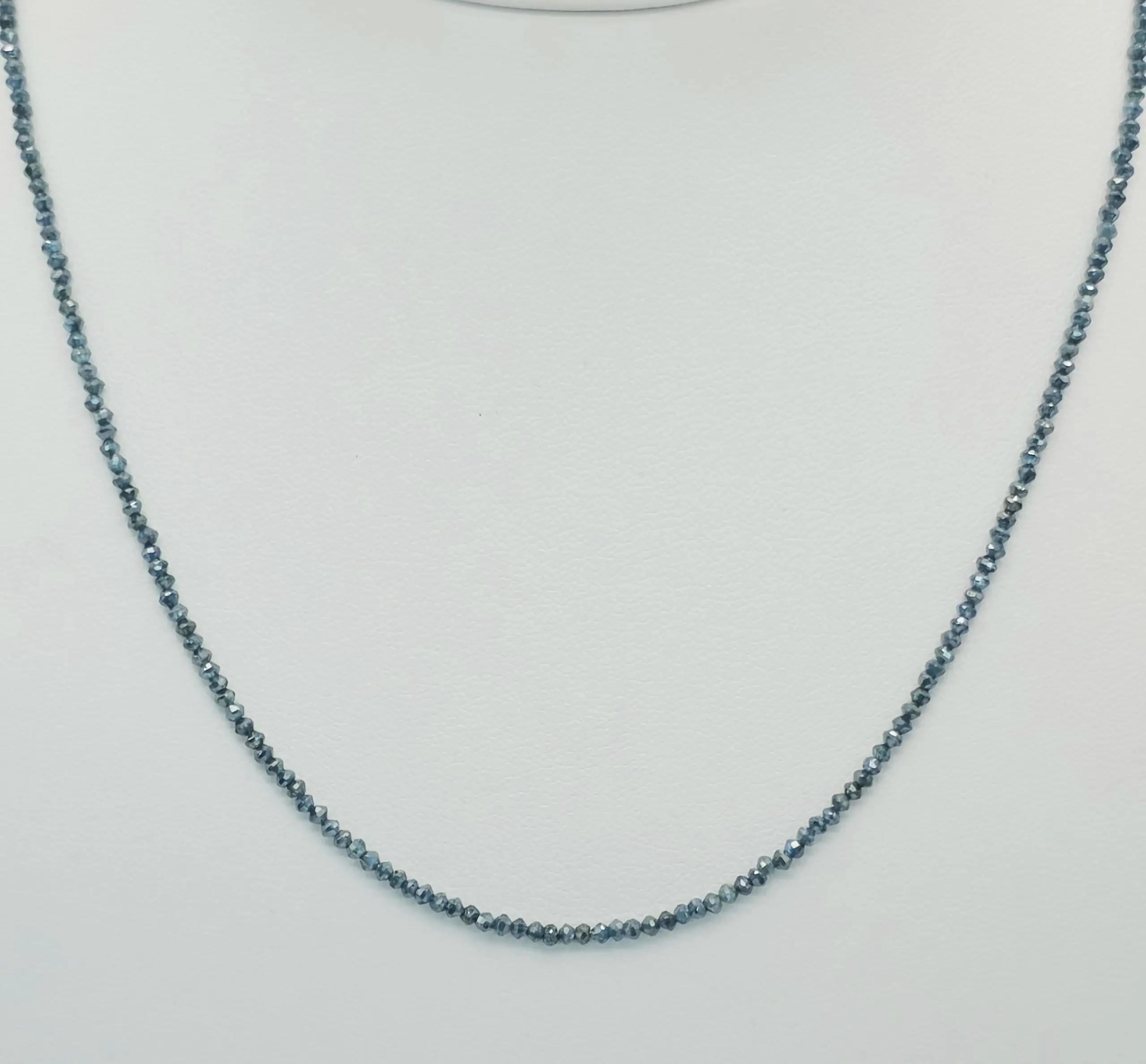 10.65 cts faceted natural blue diamond bead necklace in 14K white gold
