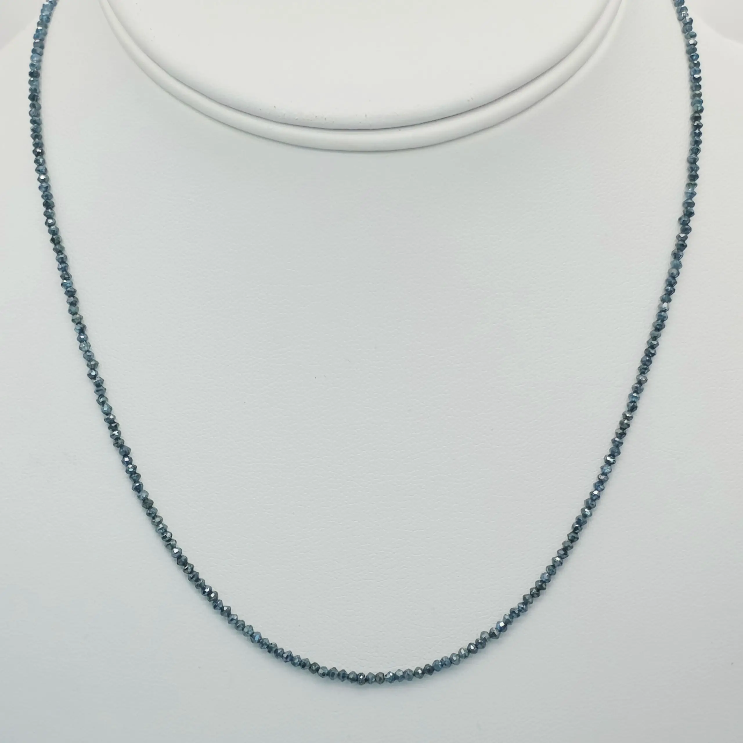10.65 cts faceted natural blue diamond bead necklace in 14K white gold