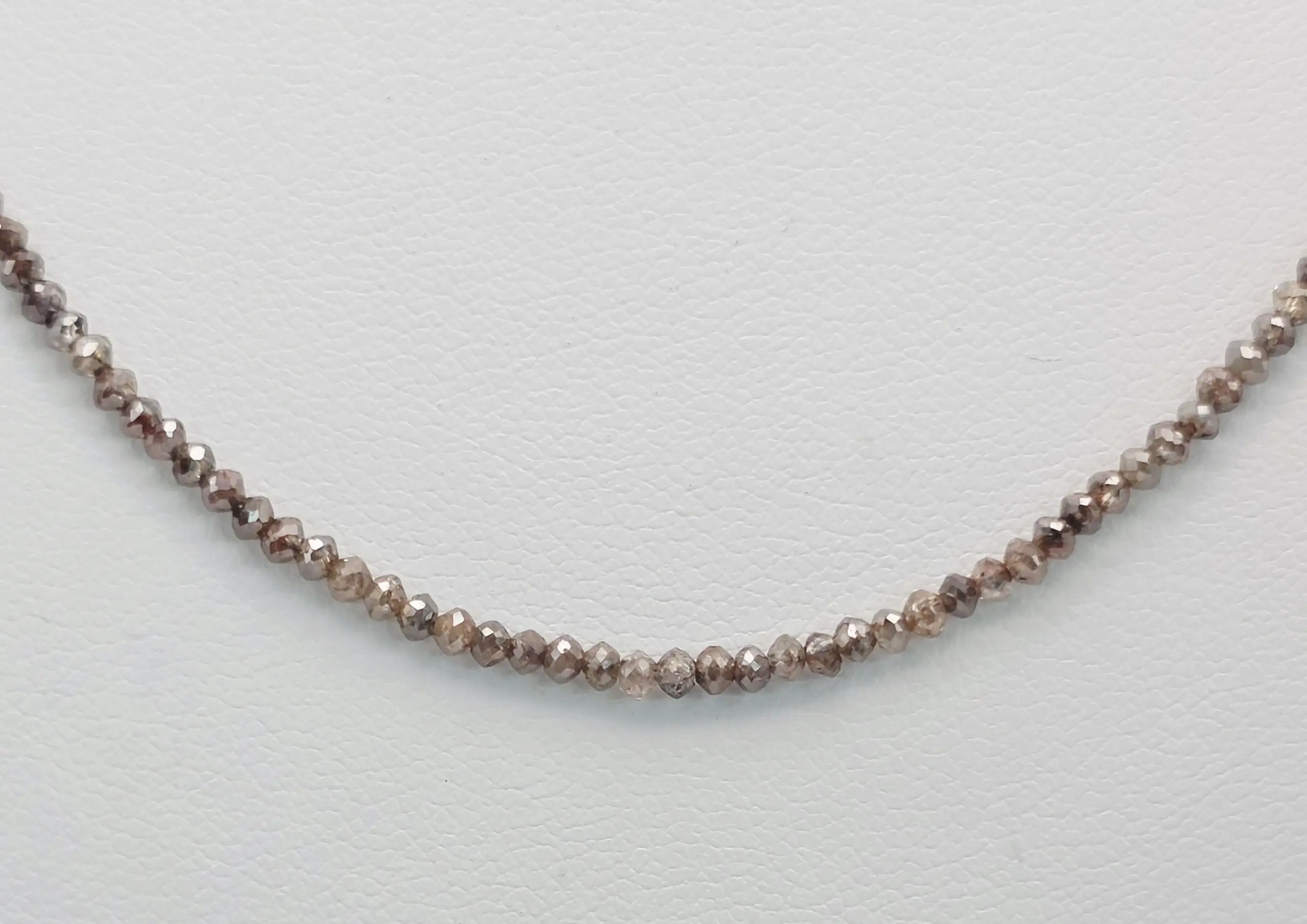 13.55 cts faceted natural champagne diamond bead necklace in 14K white gold