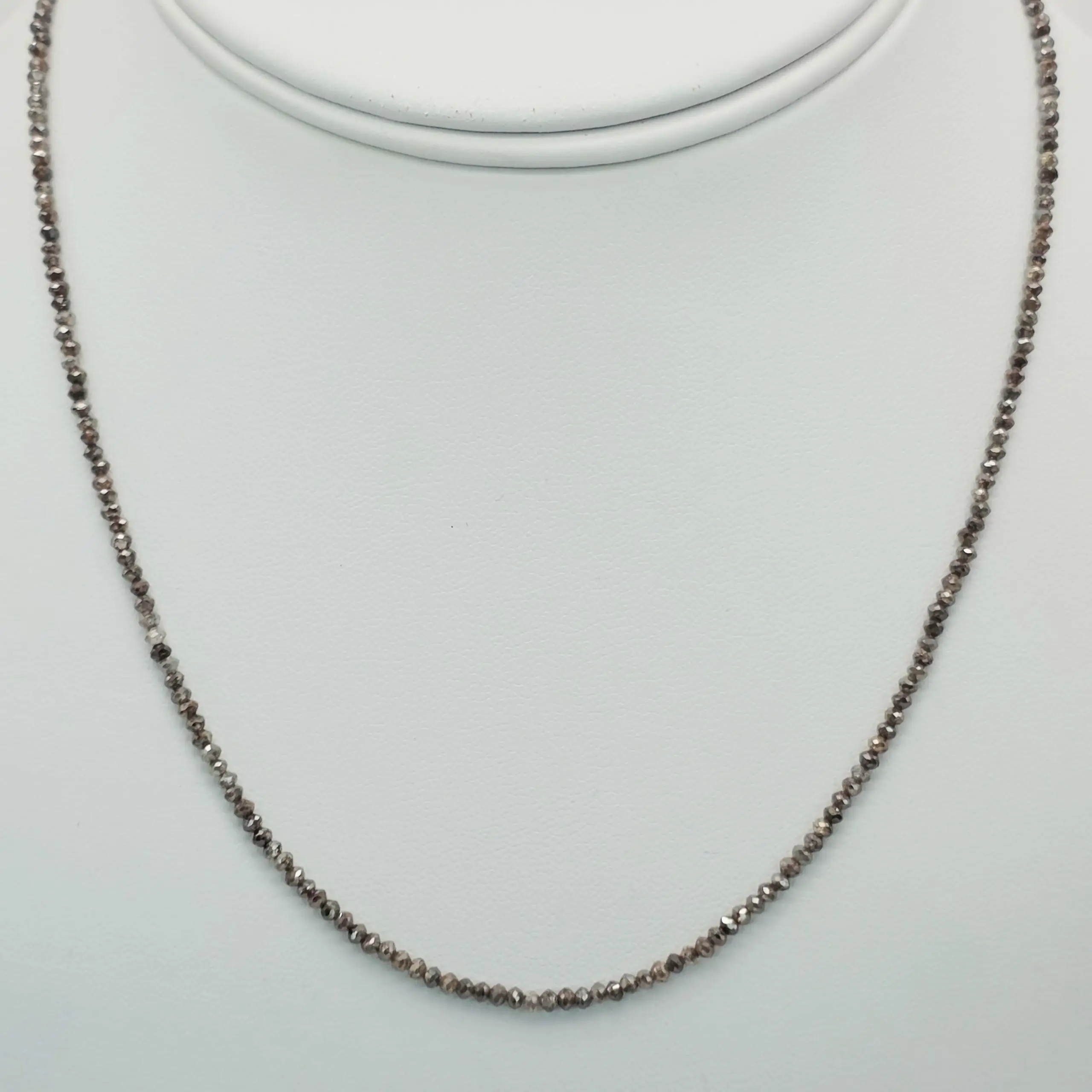 13.55 cts faceted natural champagne diamond bead necklace in 14K white gold