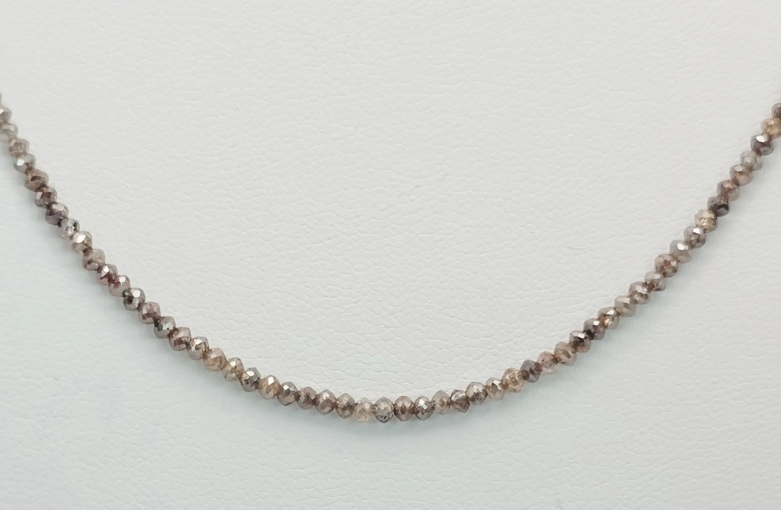 13.55 cts faceted natural champagne diamond bead necklace in 14K white gold