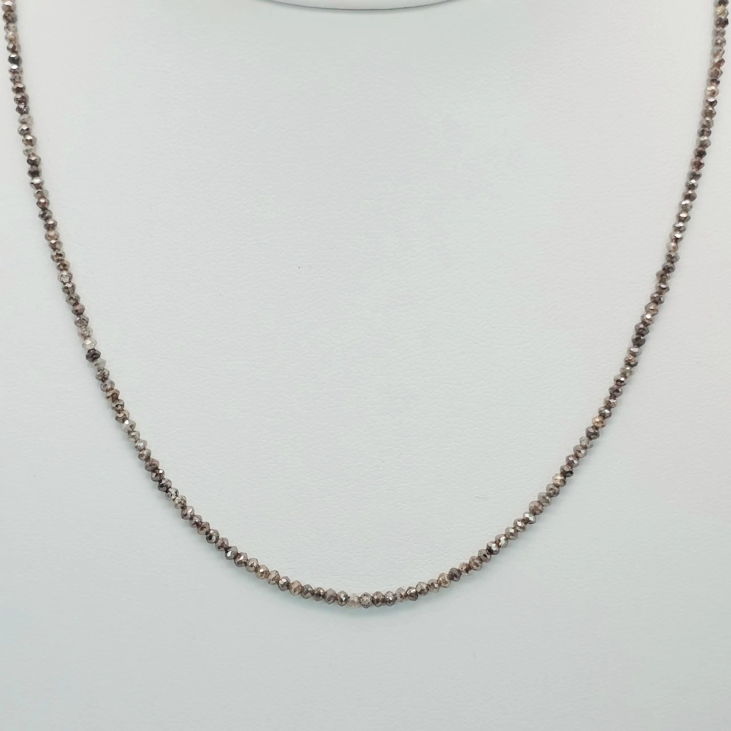 13.55 cts faceted natural champagne diamond bead necklace in 14K white gold