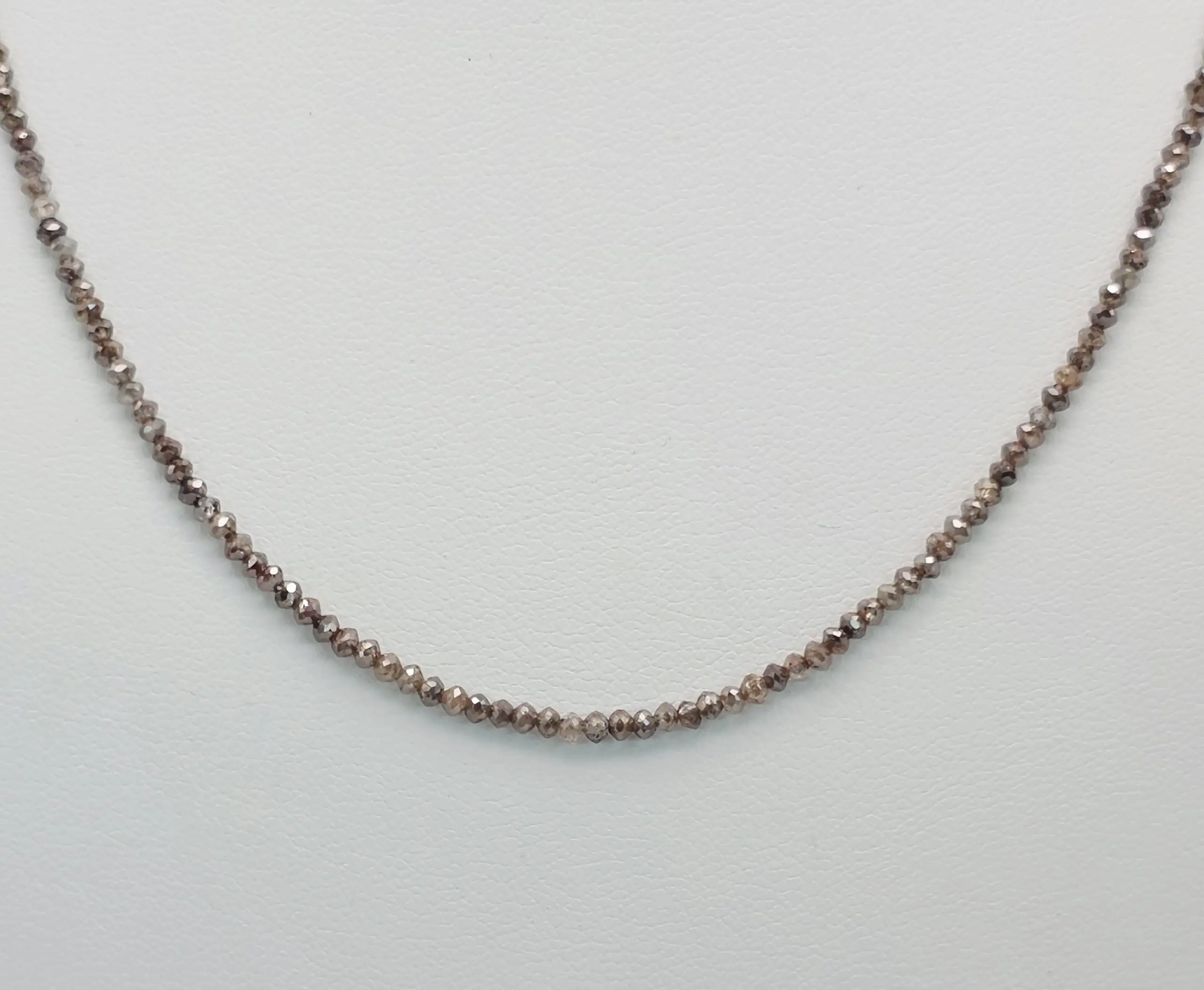 13.55 cts faceted natural champagne diamond bead necklace in 14K white gold