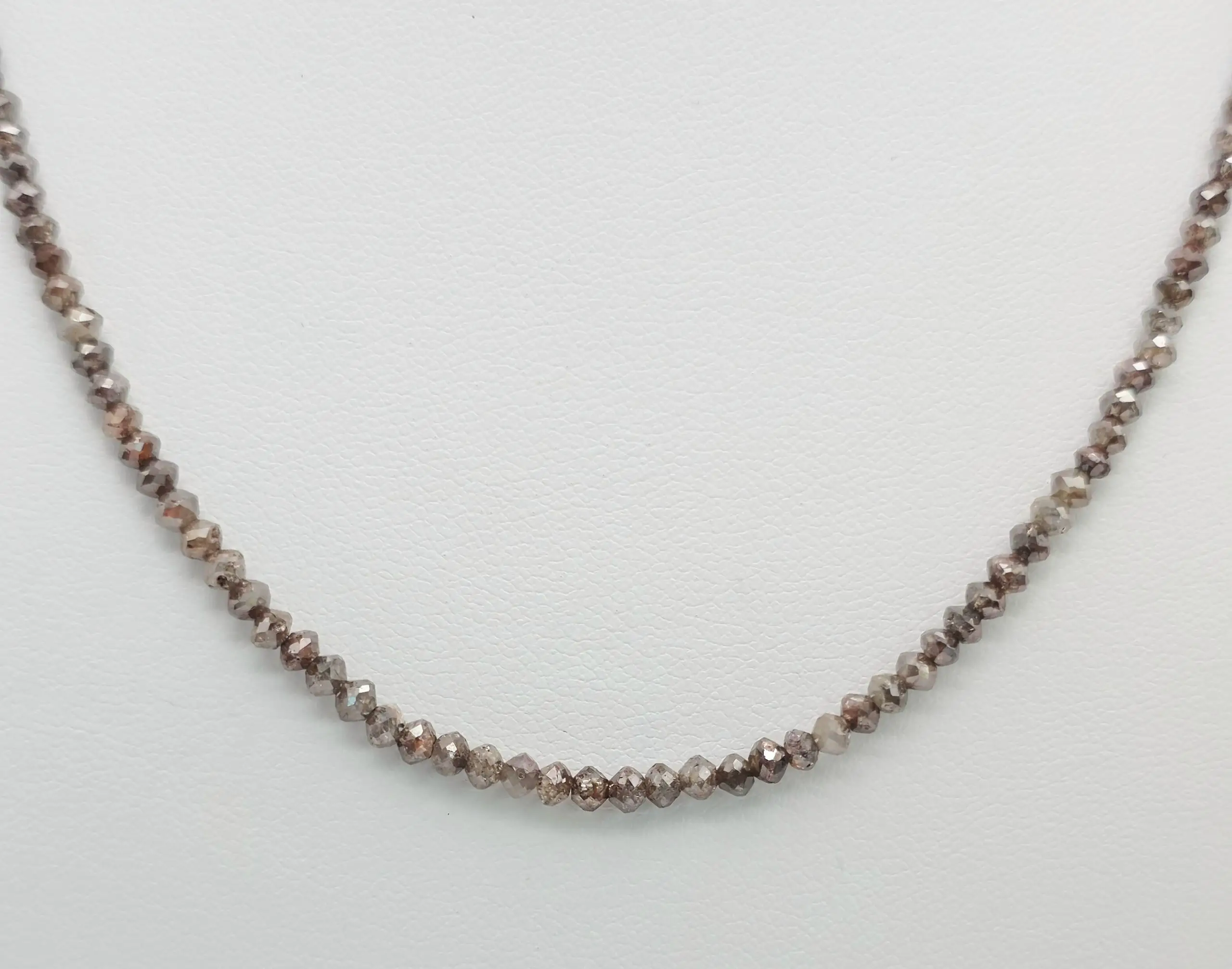 16.15 cts faceted natural champagne diamond bead necklace in 14K yellow gold