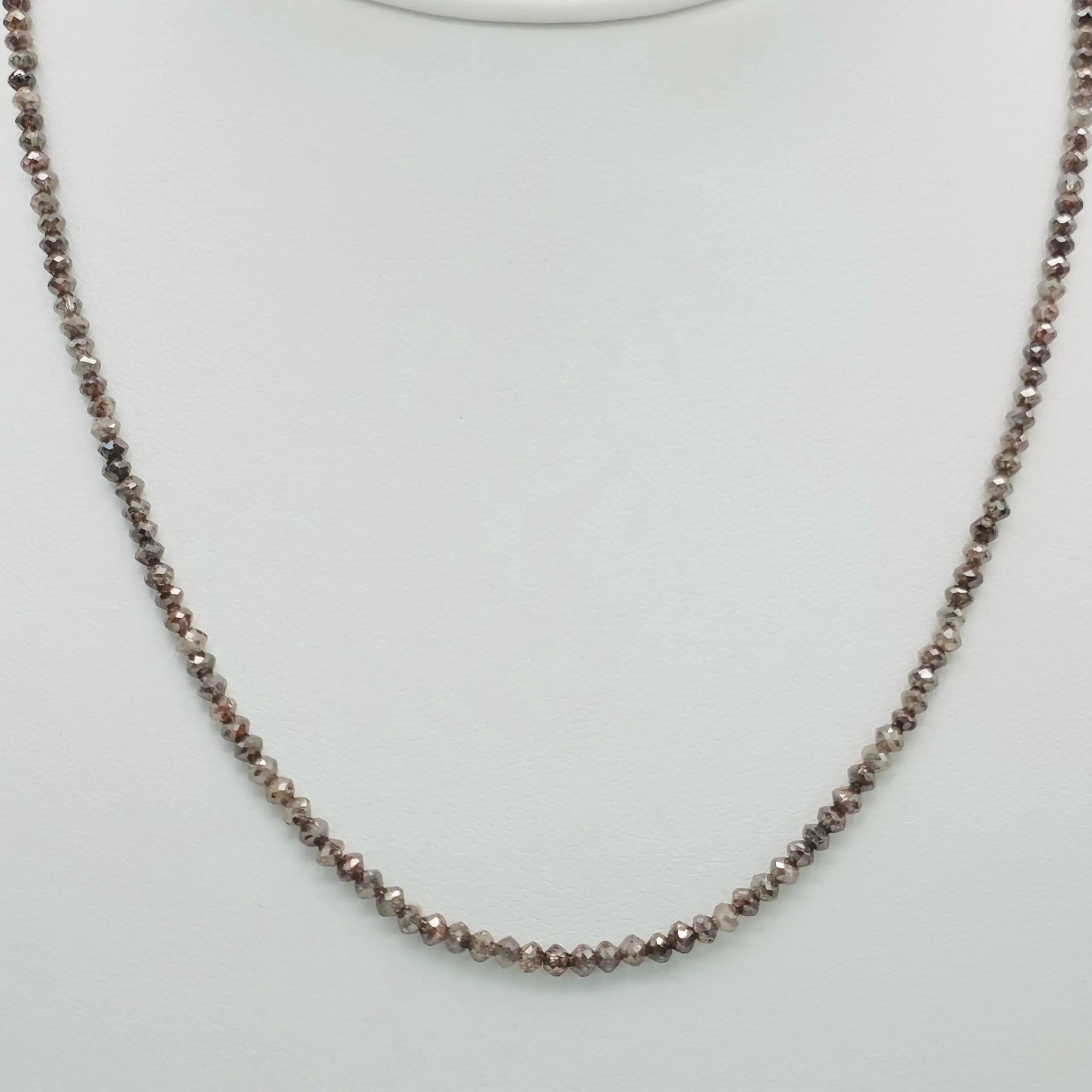 16.15 cts faceted natural champagne diamond bead necklace in 14K yellow gold