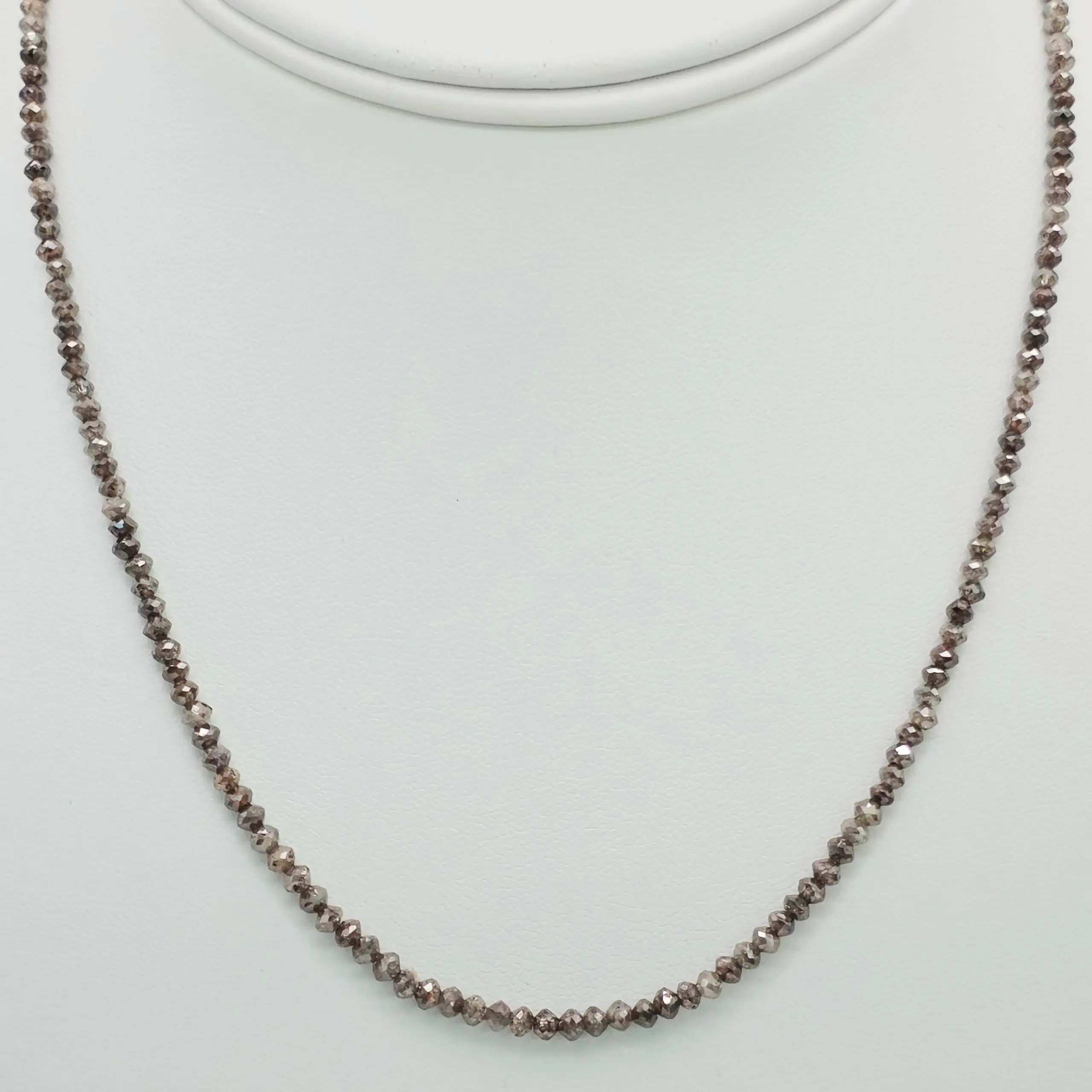 22.82 cts faceted natural champagne diamond bead necklace in 14K yellow gold