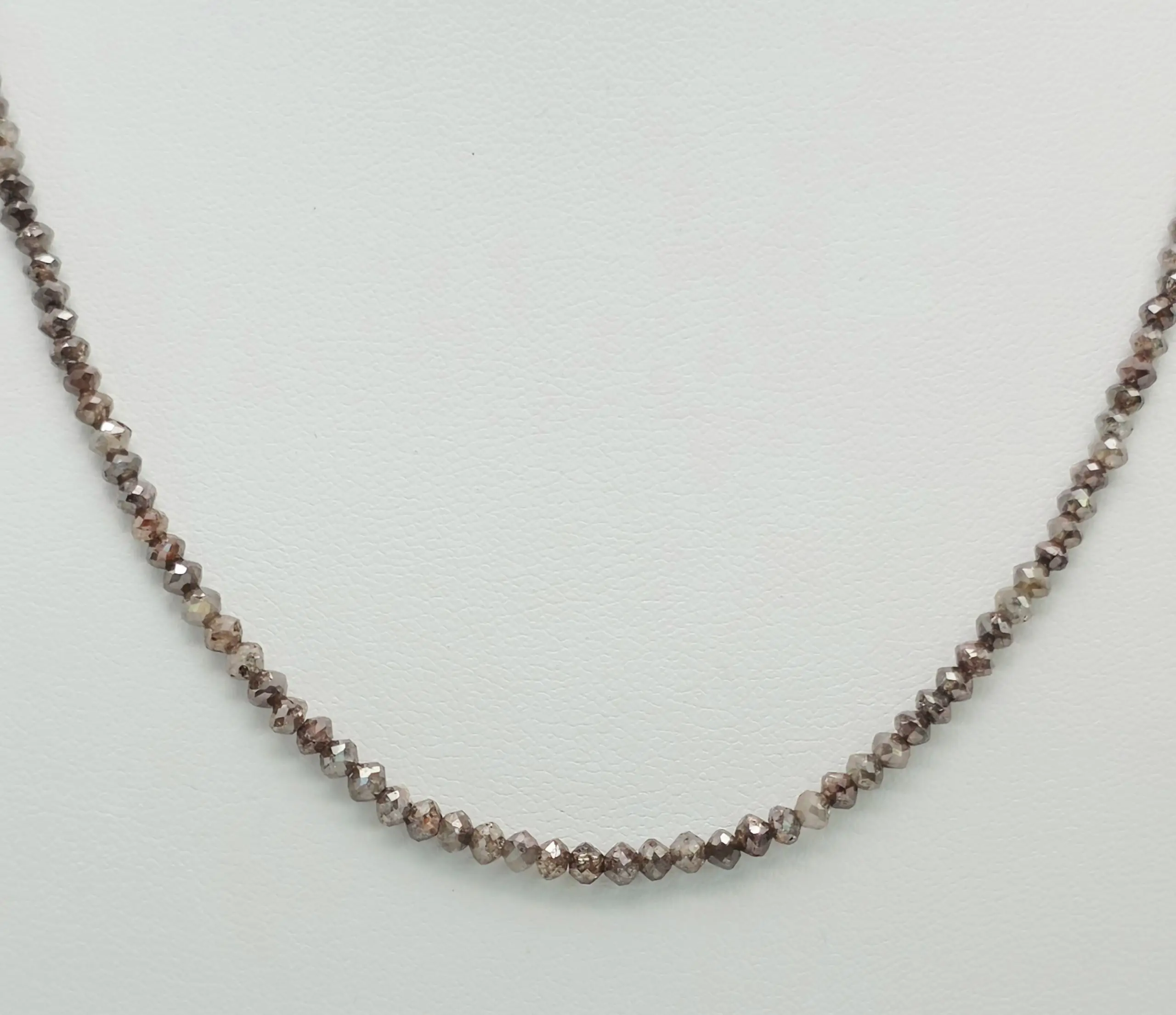 22.82 cts faceted natural champagne diamond bead necklace in 14K yellow gold