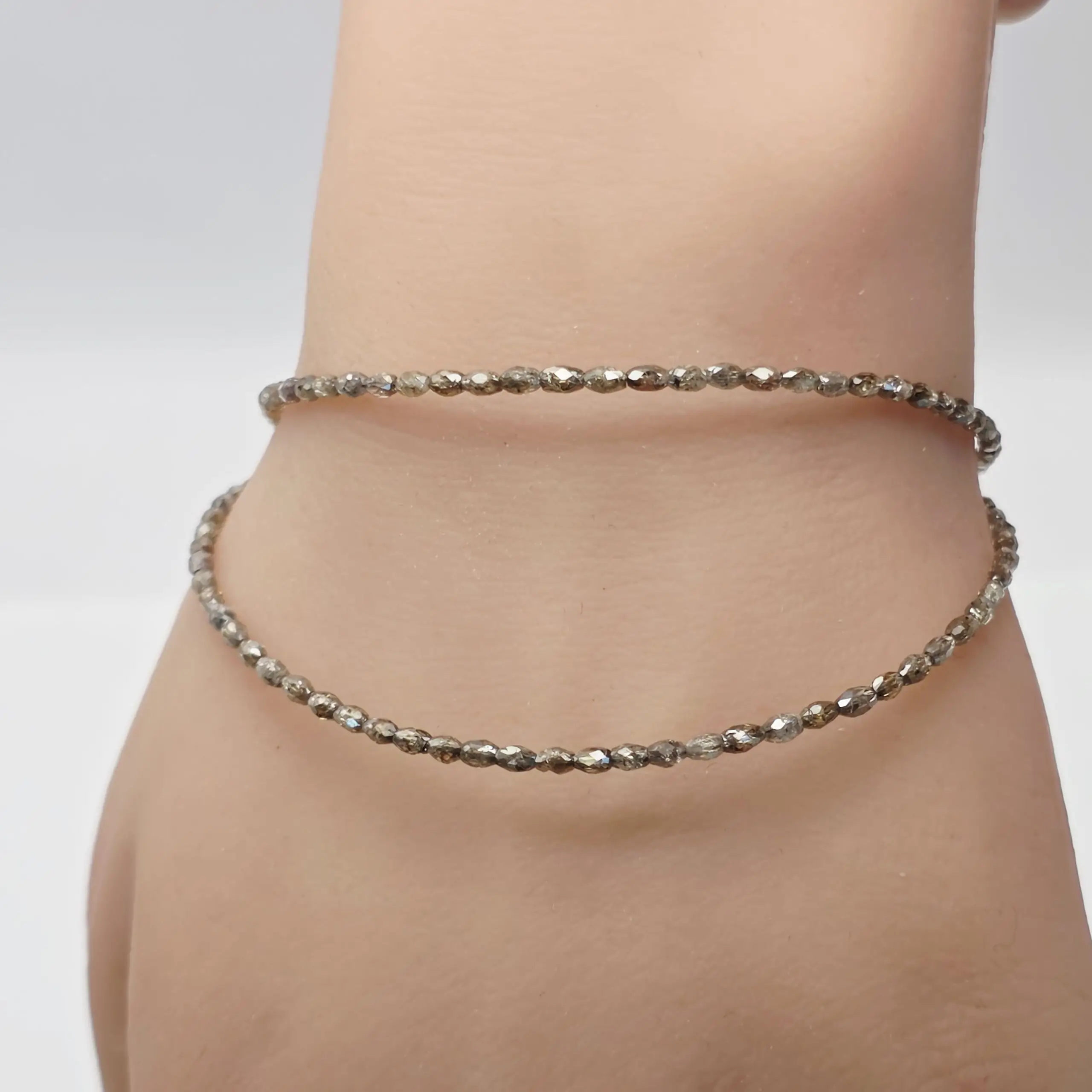 13.75 cts faceted natural champagne diamond marquise bead necklace
