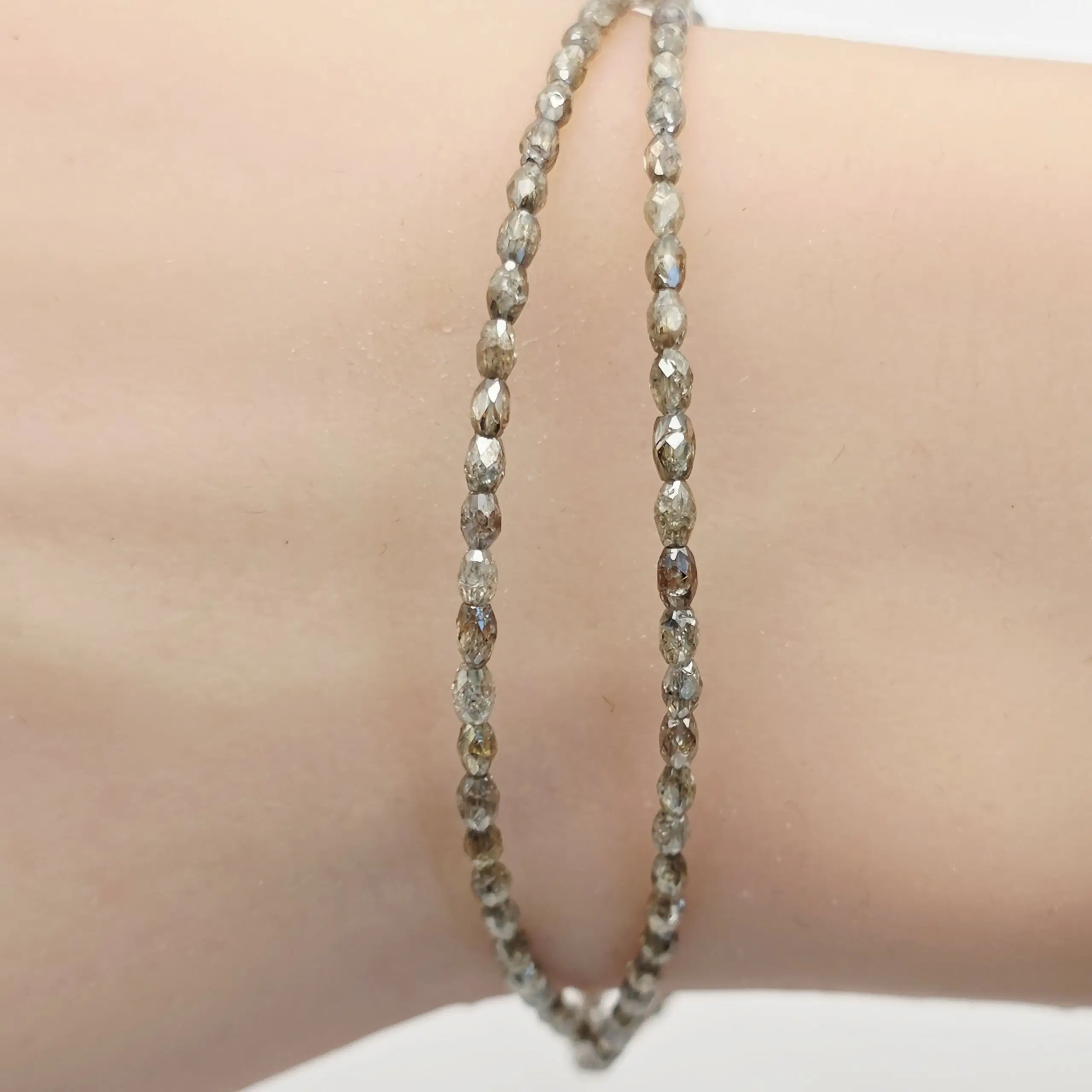 13.75 cts faceted natural champagne diamond marquise bead necklace