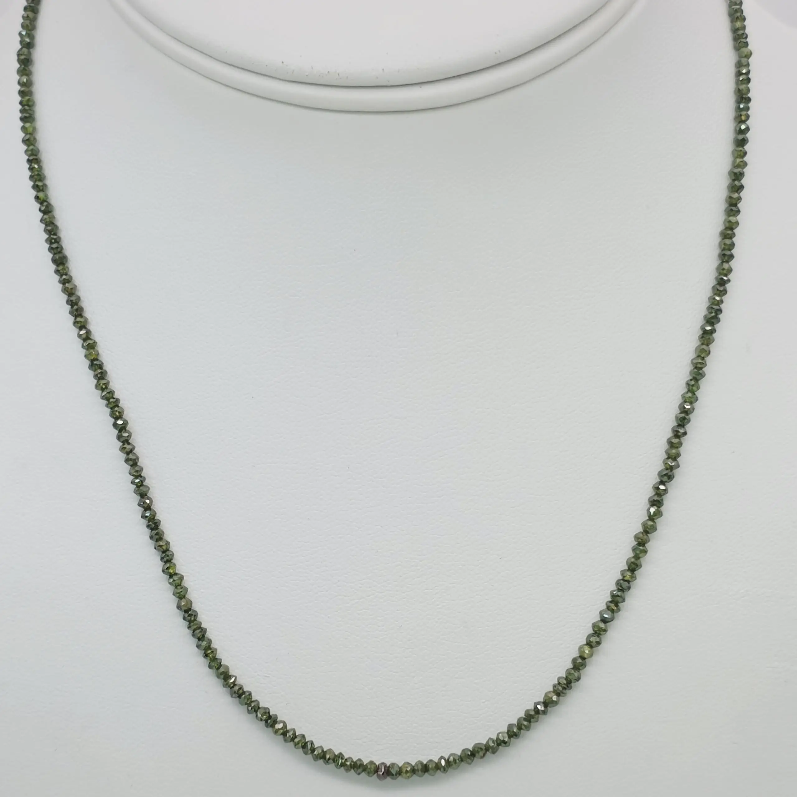 10.60 cts faceted natural green diamond bead necklace in 14K yellow gold