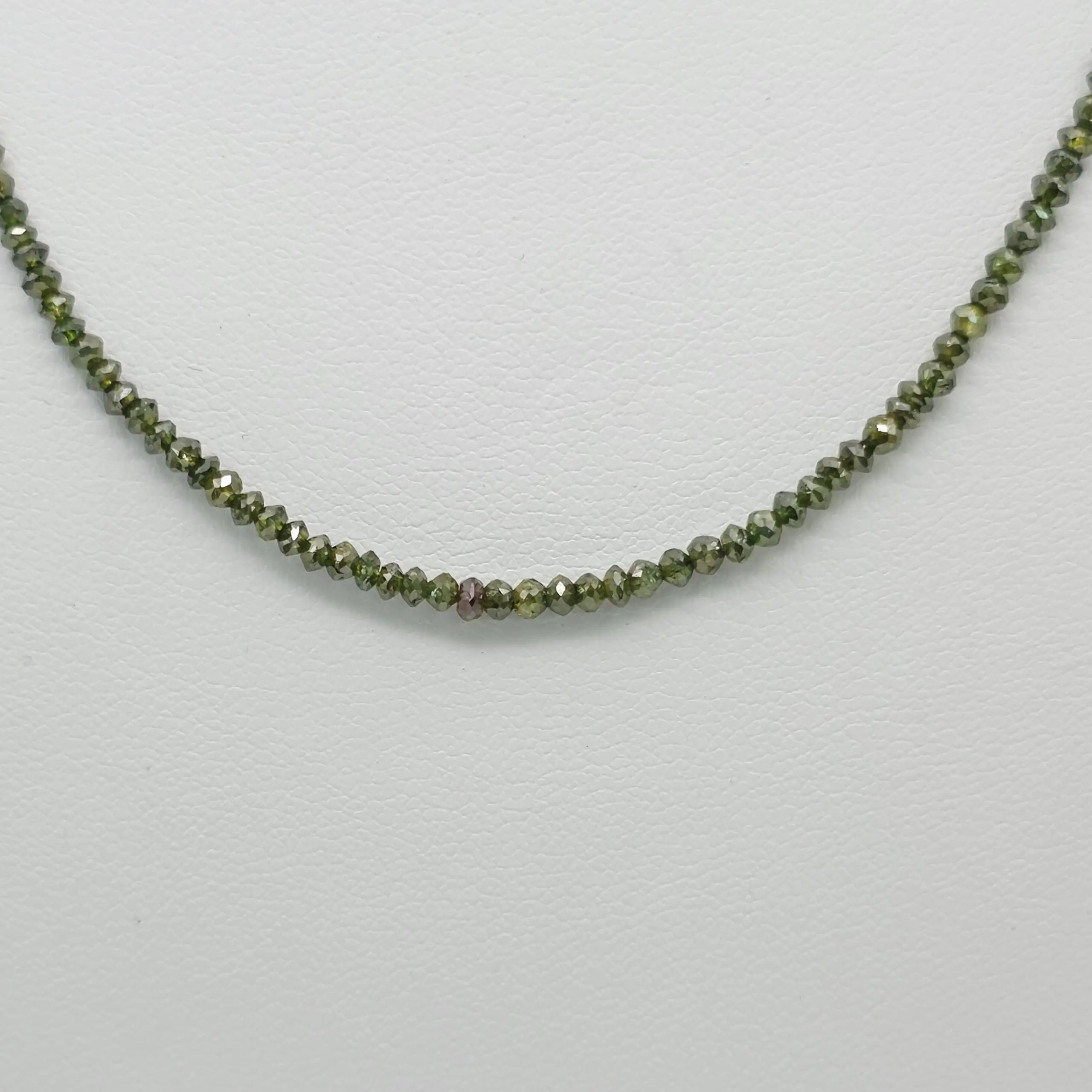 10.60 cts faceted natural green diamond bead necklace in 14K yellow gold