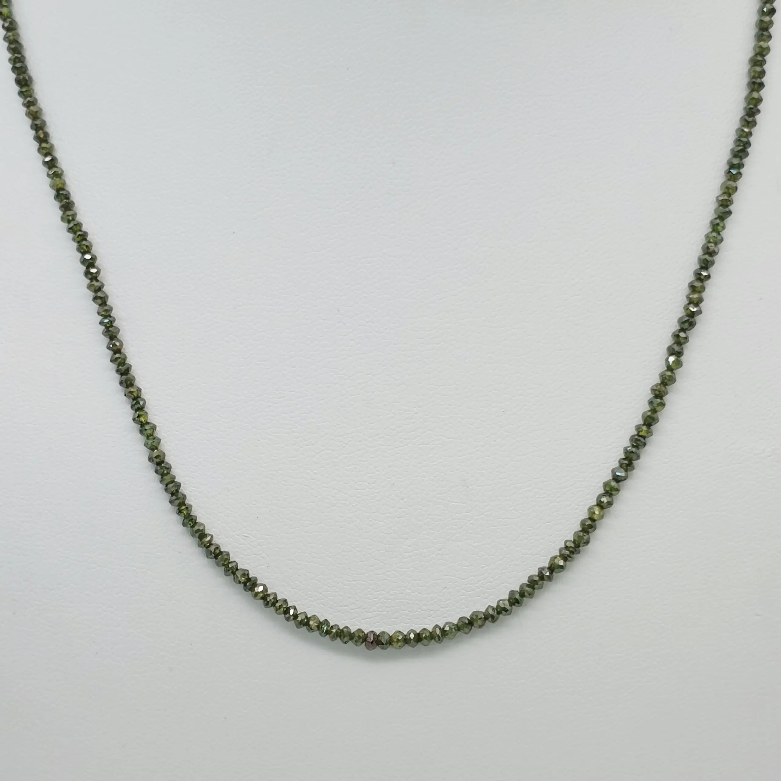 10.60 cts faceted natural green diamond bead necklace in 14K yellow gold
