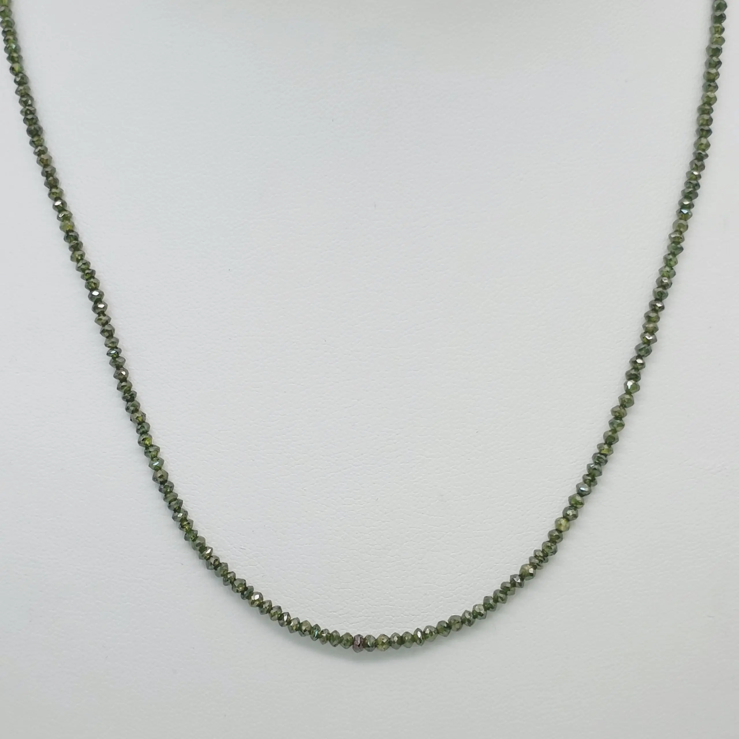 10.60 cts faceted natural green diamond bead necklace in 14K yellow gold