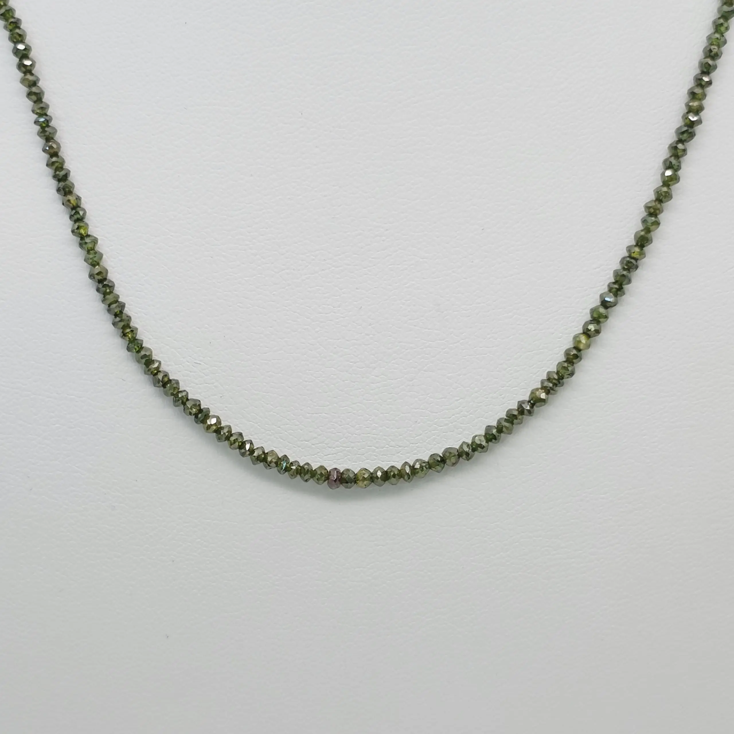 17.15 cts faceted natural green diamond bead necklace in 14K yellow gold