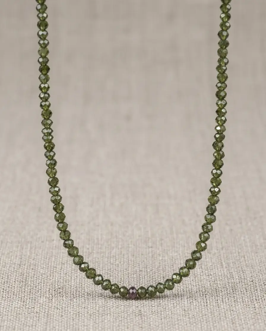 17.15 cts faceted natural green diamond bead necklace in 14K yellow gold