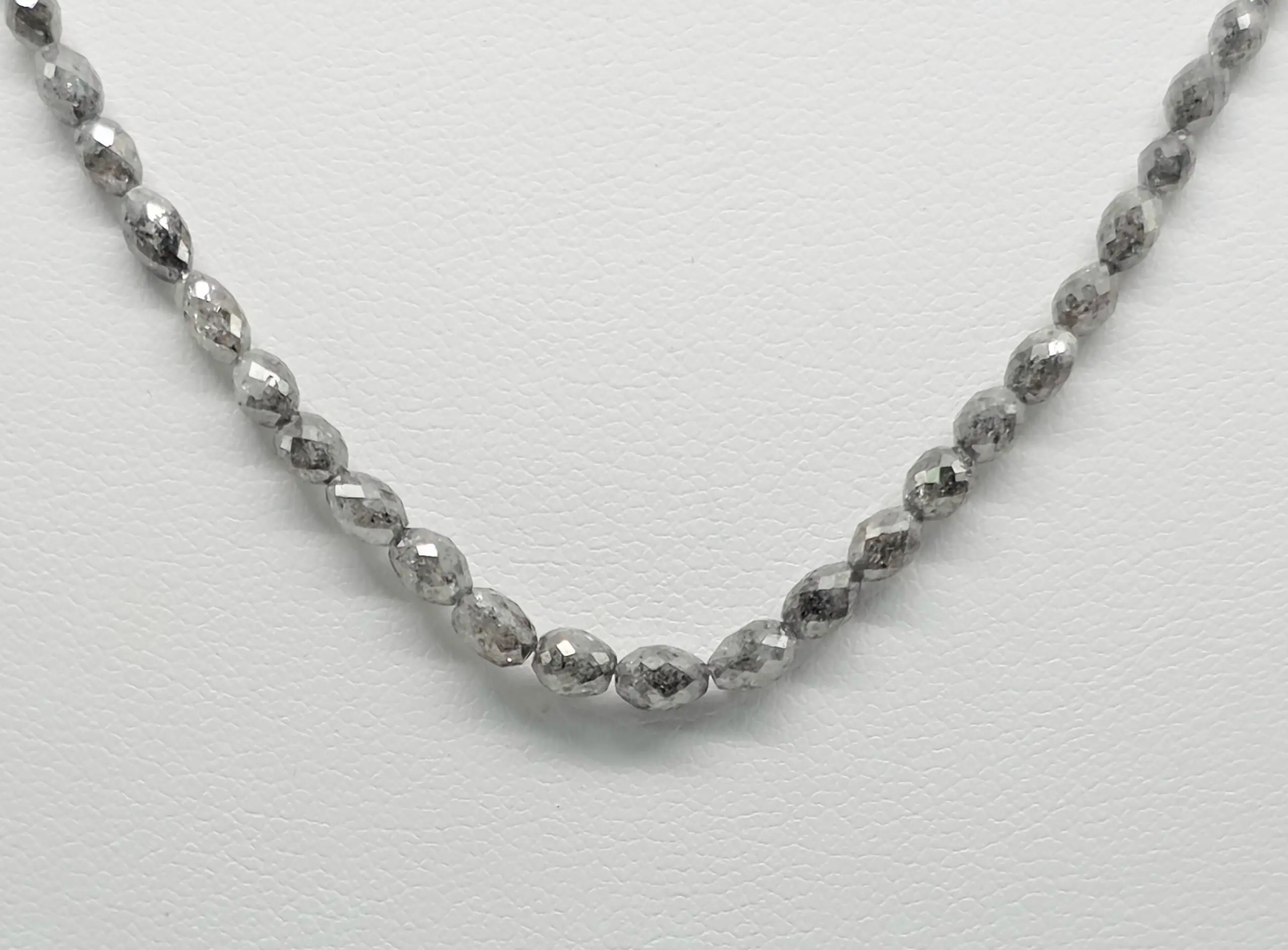 22.00 to 29.00 cts faceted natural grey diamond marquise bead necklace in 14K white gold