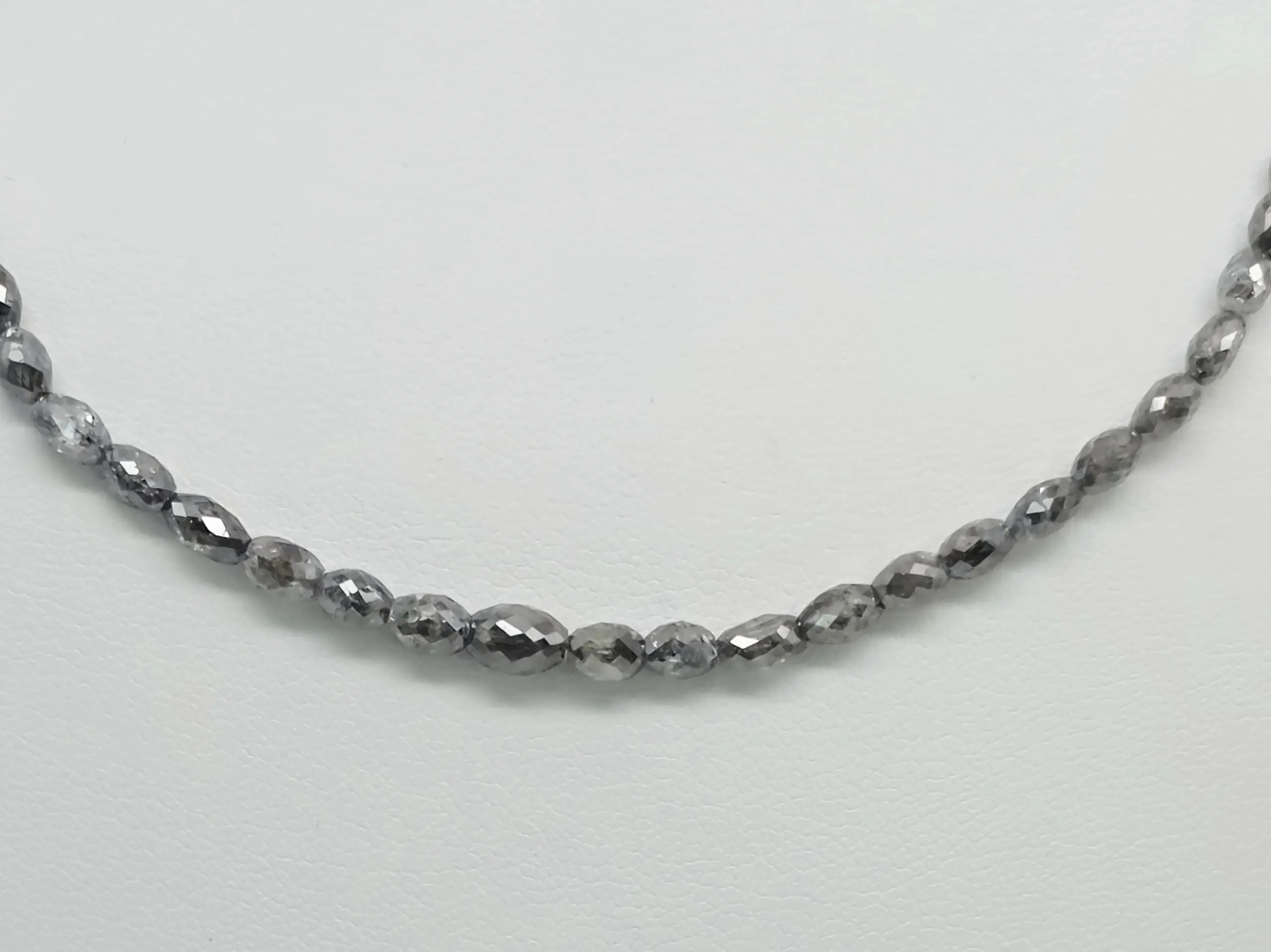 22.00 to 29.00 cts faceted natural grey diamond marquise bead necklace in 14K white gold