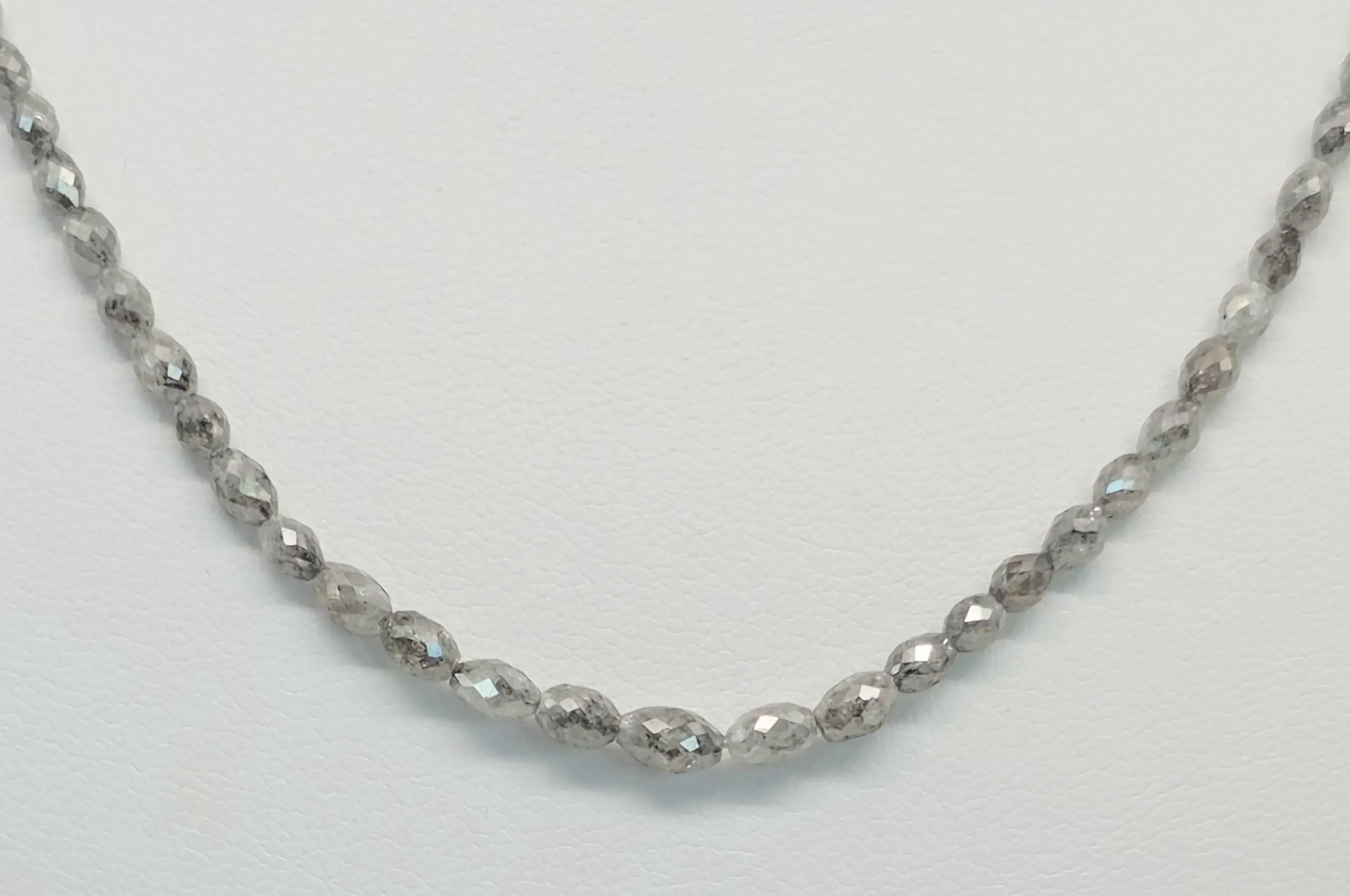 22.00 to 29.00 cts faceted natural grey diamond marquise bead necklace in 14K white gold