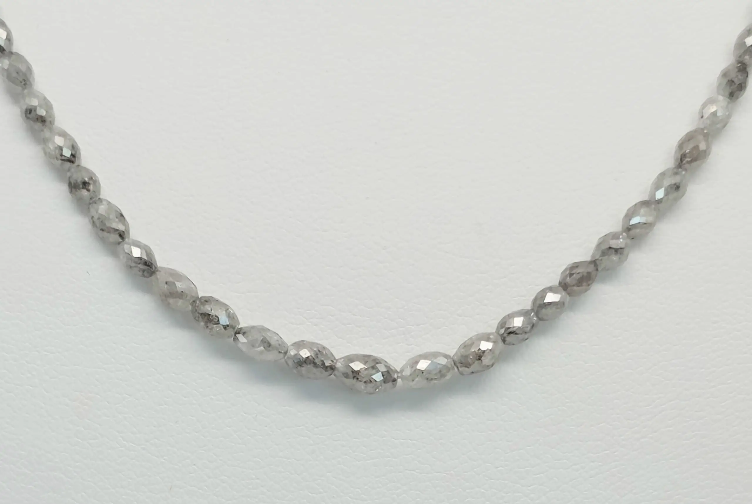 22.00 to 29.00 cts faceted natural grey diamond marquise bead necklace in 14K white gold