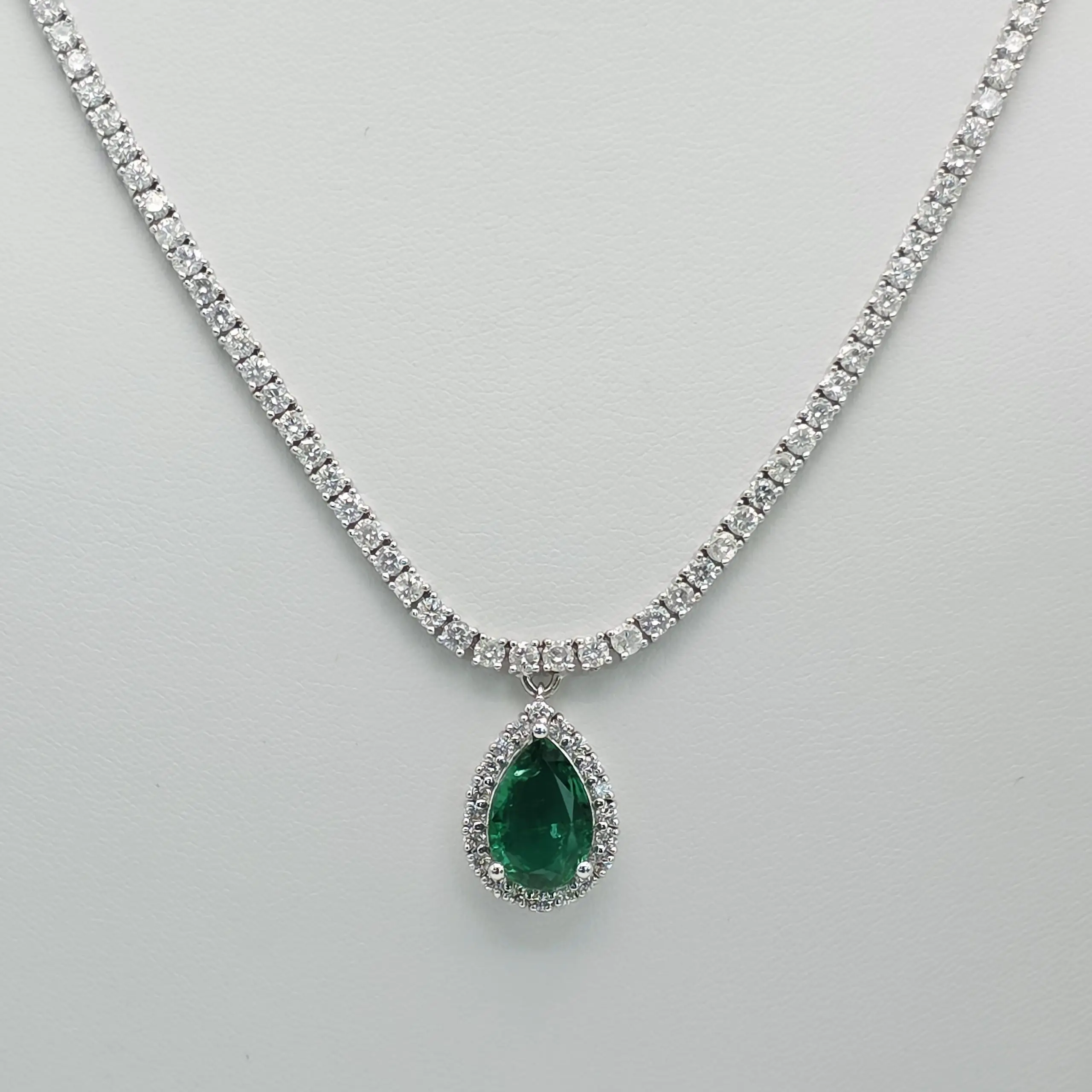 Emerlad Pendent Diamond Tennis Necklace