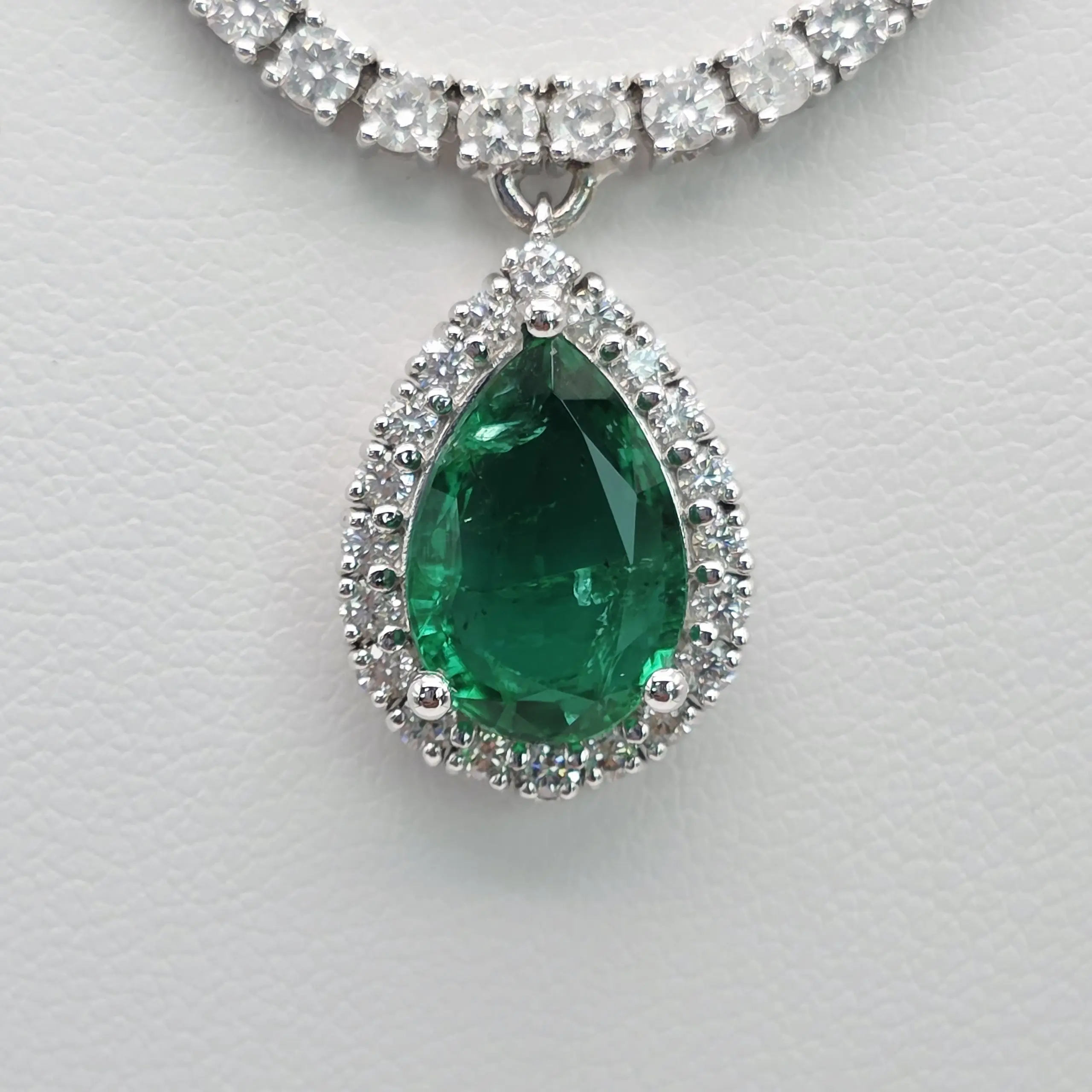 Emerlad Pendent Diamond Tennis Necklace