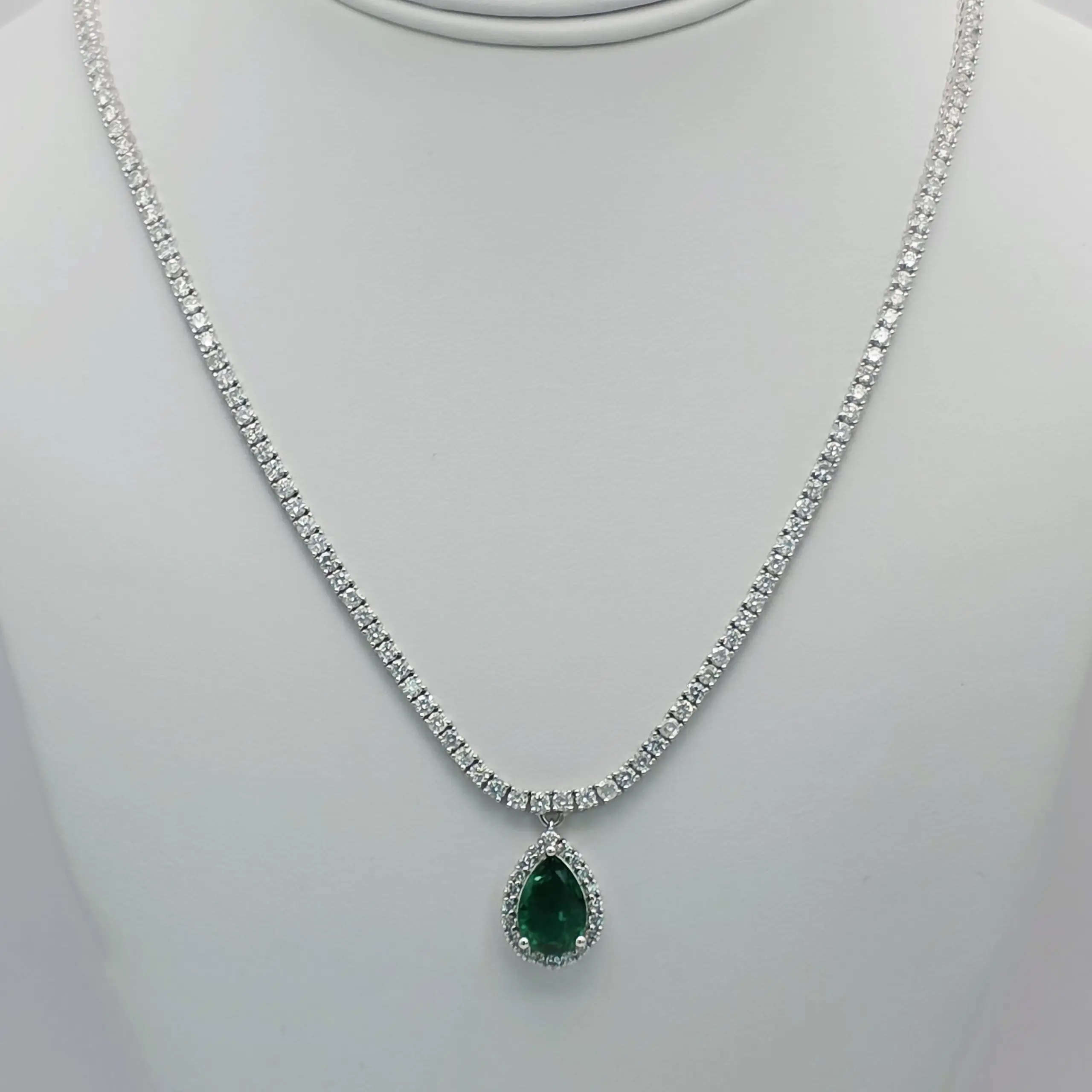 Emerlad Pendent Diamond Tennis Necklace