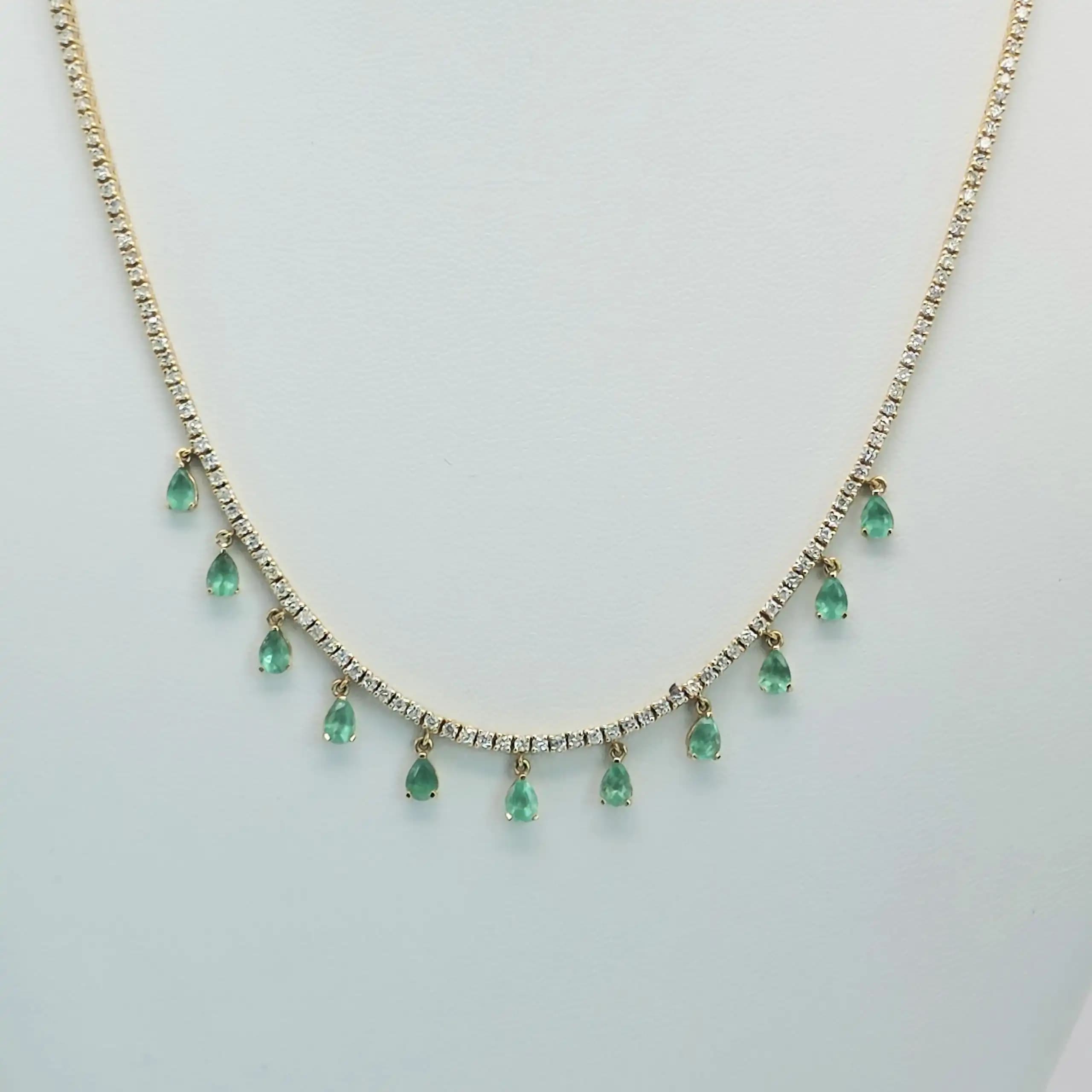 Emerlad Dangle Tennis Necklace